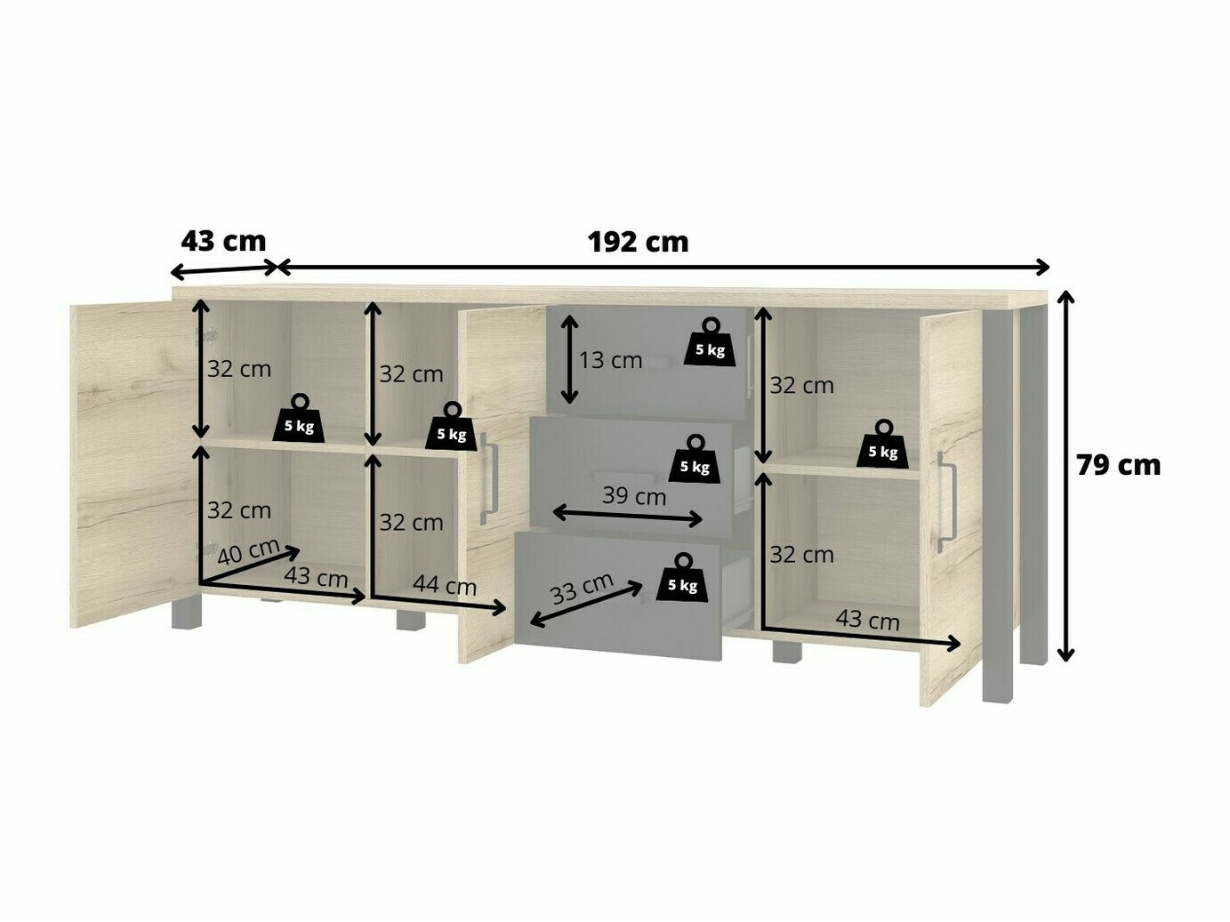 Cómoda Tornua 106 (Noz + Preto matte)