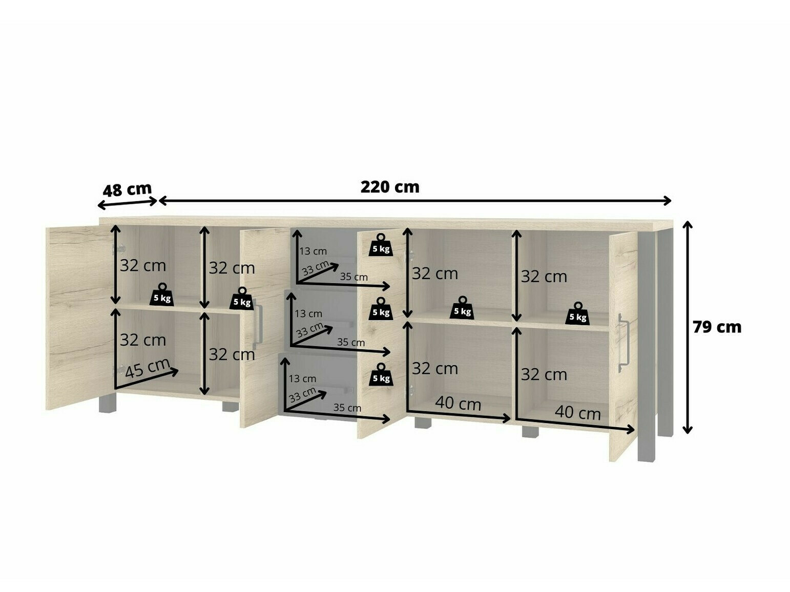 Cómoda Tornua 109 (Carvalho claro + Preto matte)