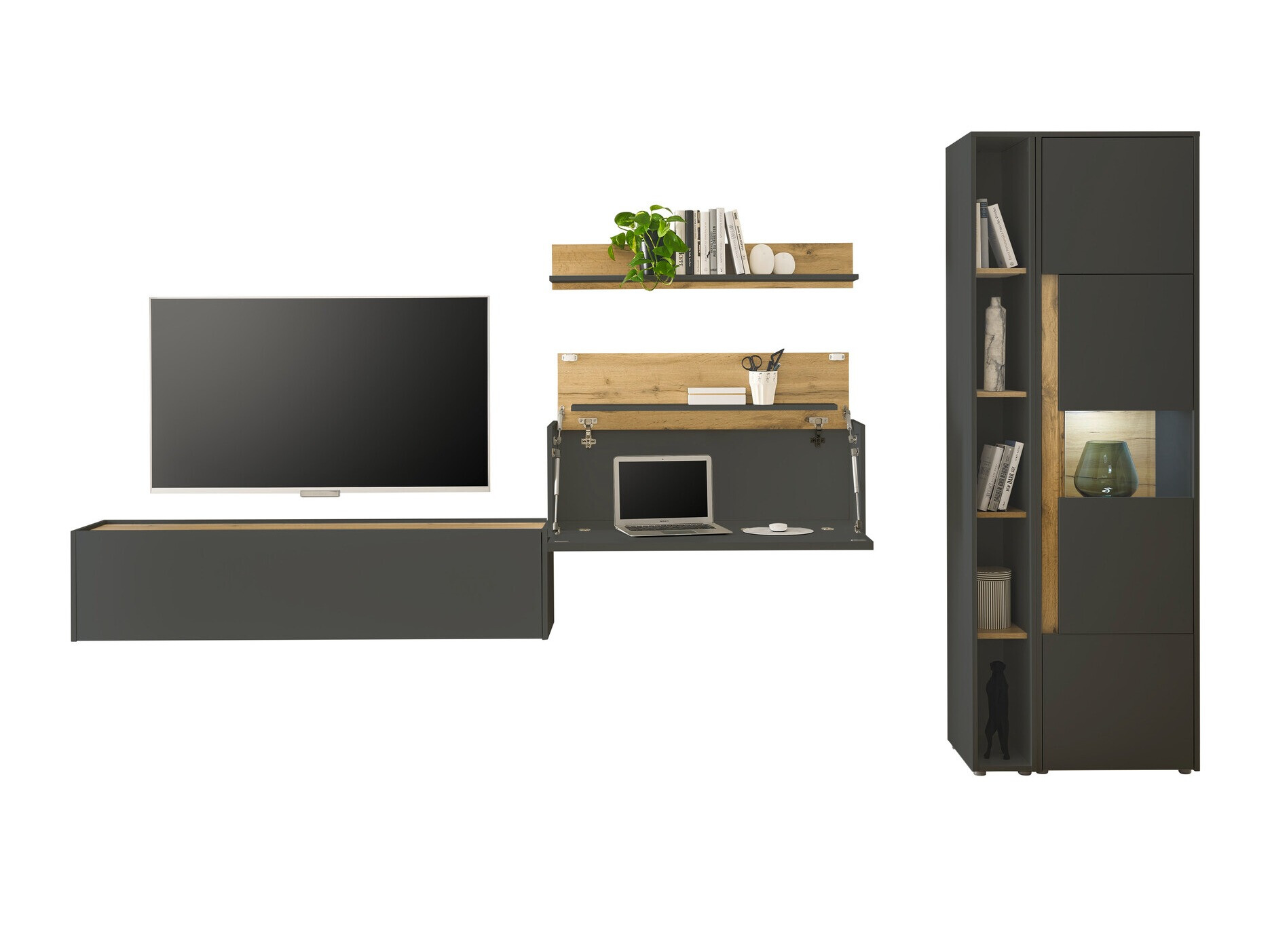 Conjunto para sala de estar Elbsori 133 (Antracite + Carvalho wotan)