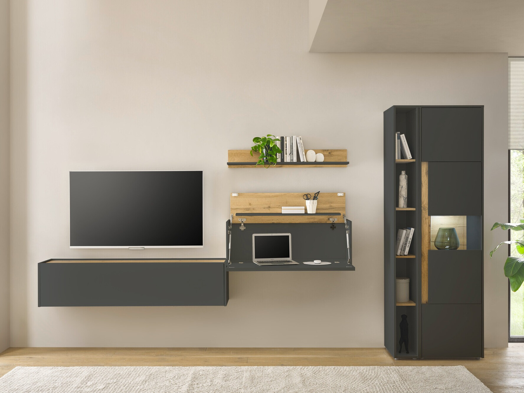 Conjunto para sala de estar Elbsori 133 (Antracite + Carvalho wotan)