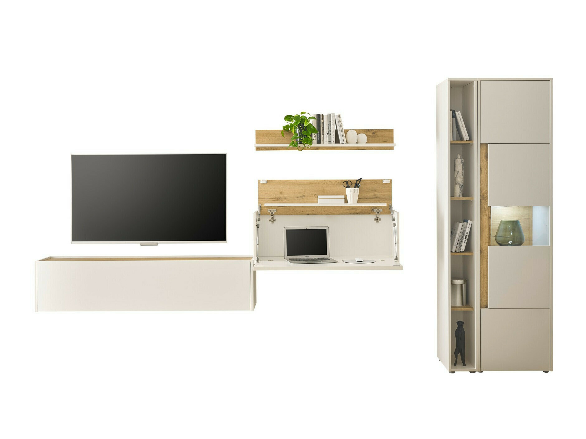 Conjunto para sala de estar Elbsori 133 (Branco + Carvalho wotan)