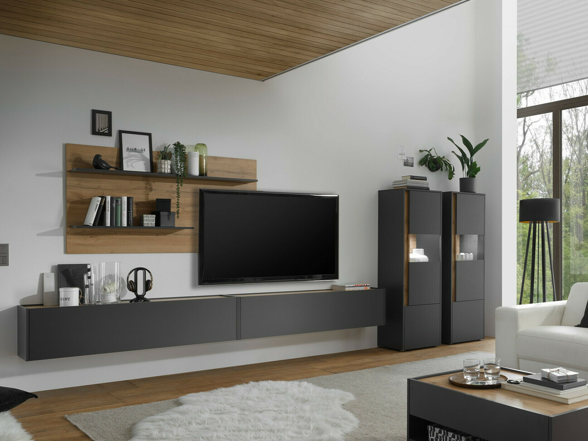 Conjunto para sala de estar Elbsori 135 (Antracite + Carvalho wotan)