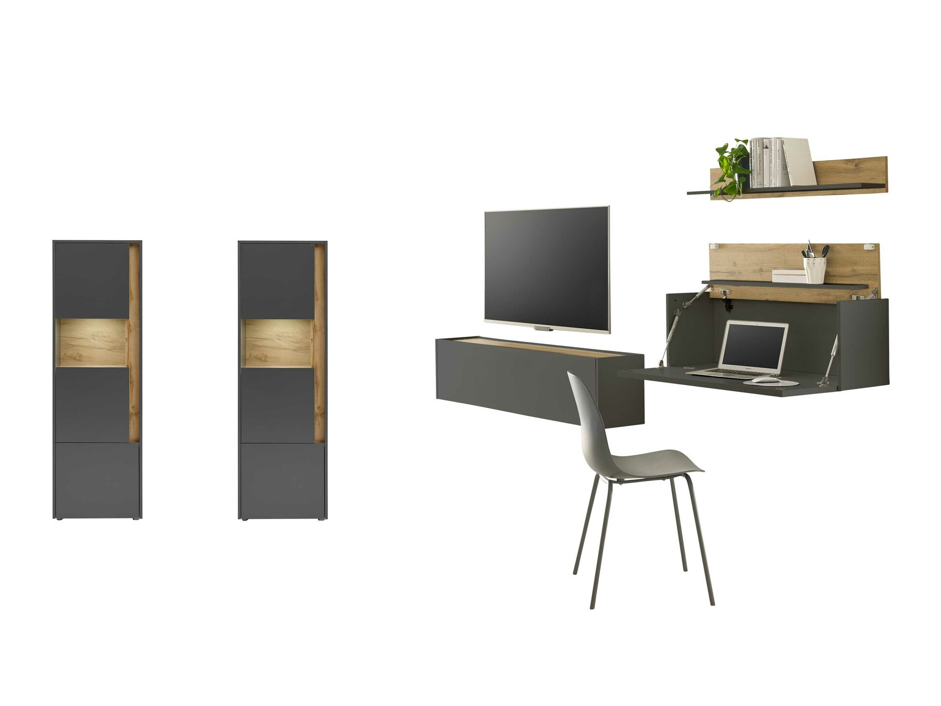 Conjunto para sala de estar Elbsori 136 (Antracite + Carvalho wotan)