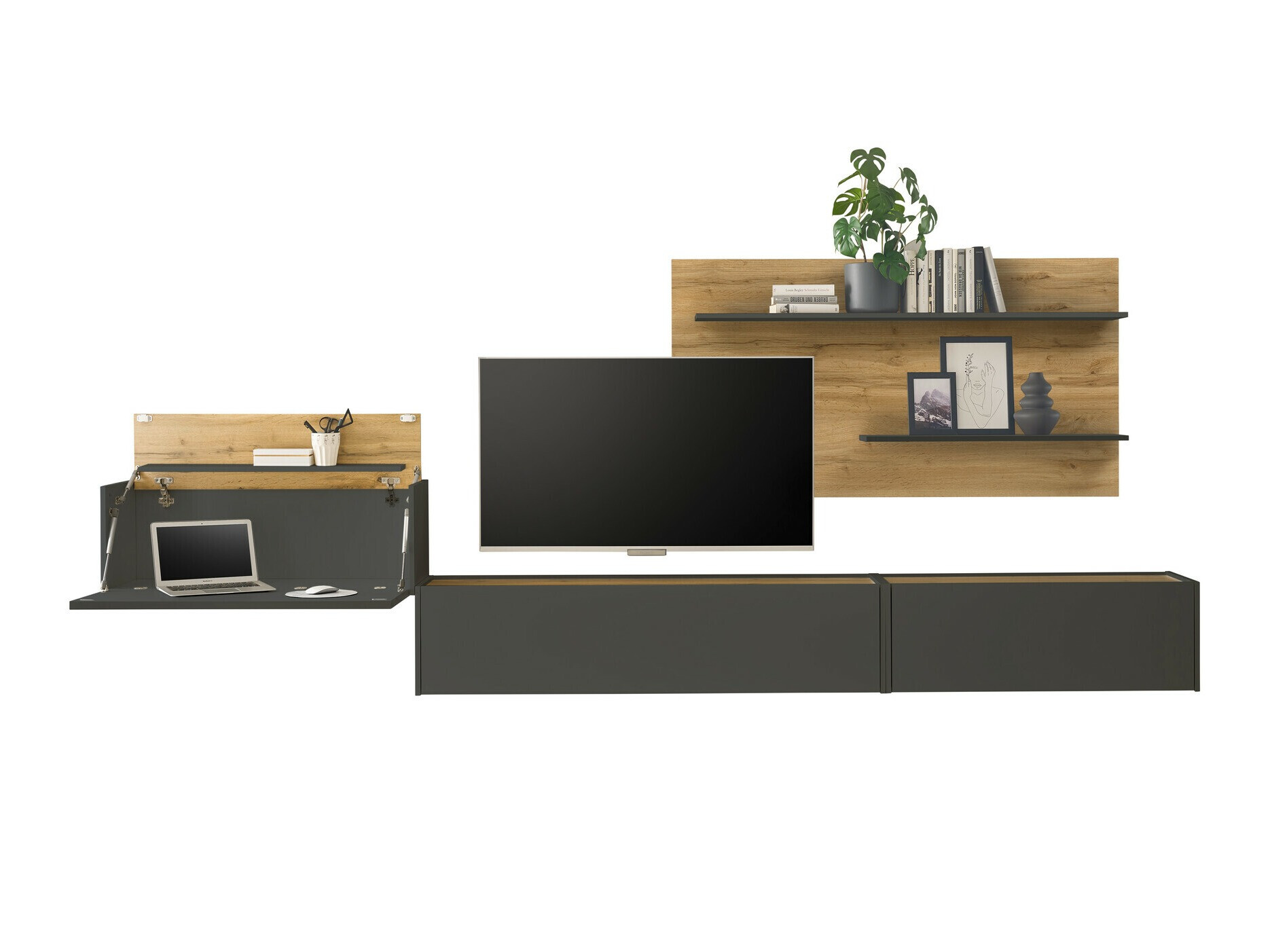 Conjunto para sala de estar Elbsori 137 (Antracite + Carvalho wotan)