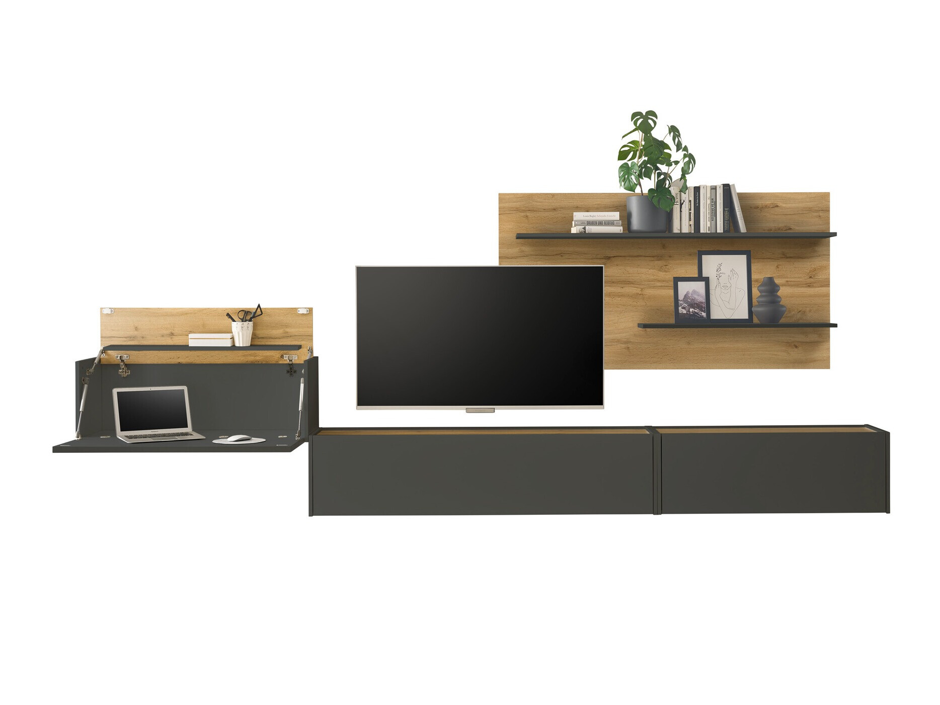 Conjunto para sala de estar Elbsori 137 (Antracite + Carvalho wotan)