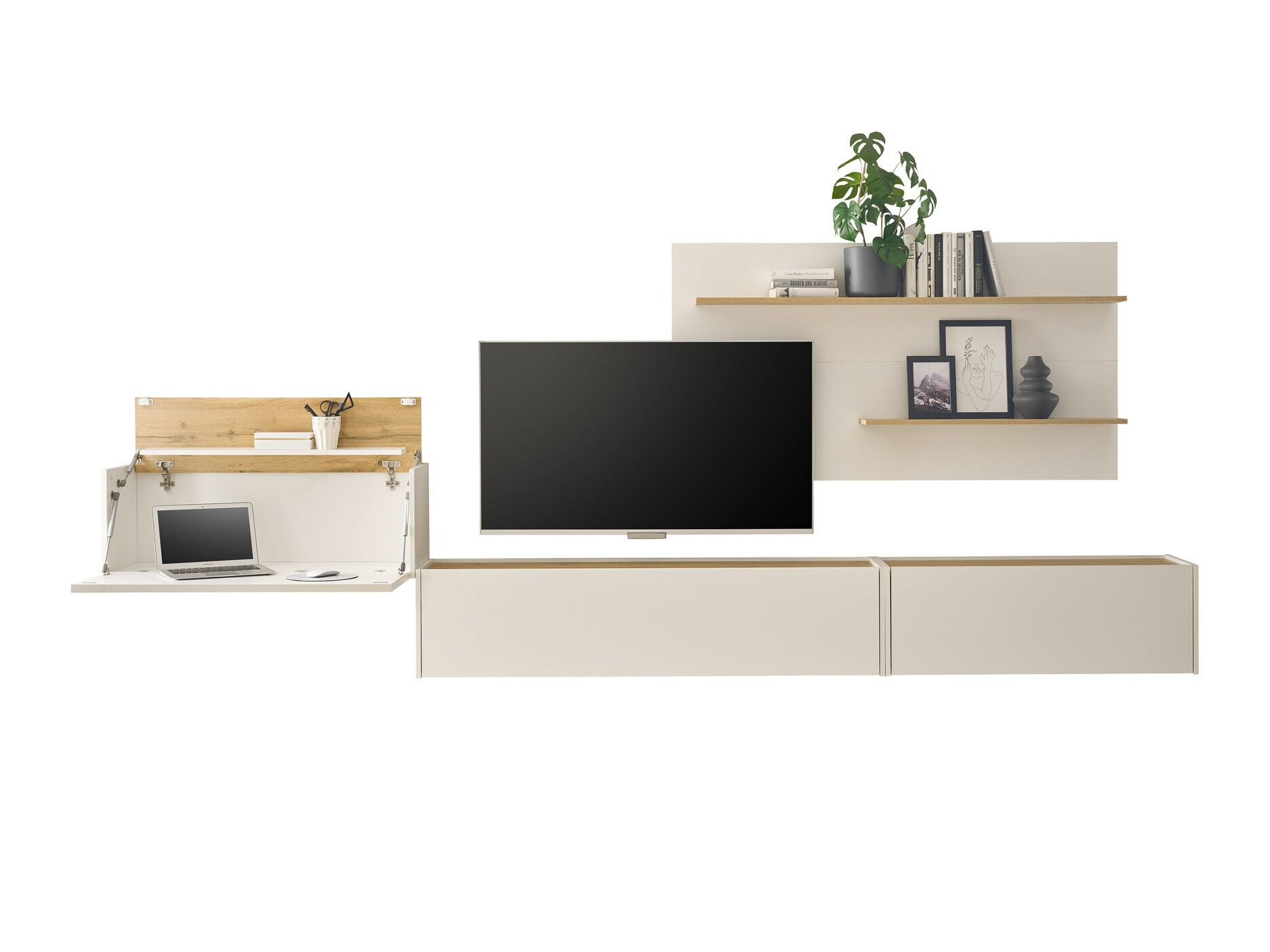 Conjunto para sala de estar Elbsori 137 (Branco + Carvalho wotan)