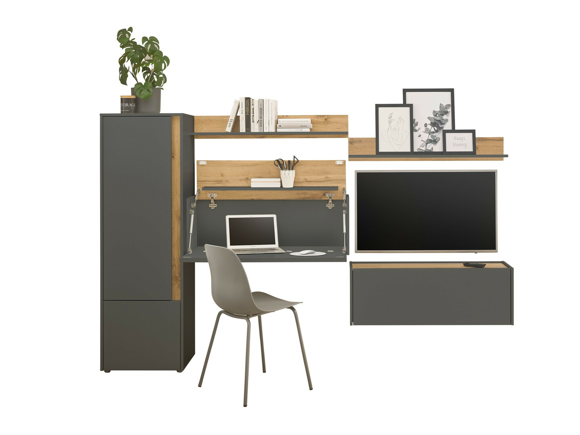 Conjunto para sala de estar Elbsori 138 (Antracite + Carvalho wotan)