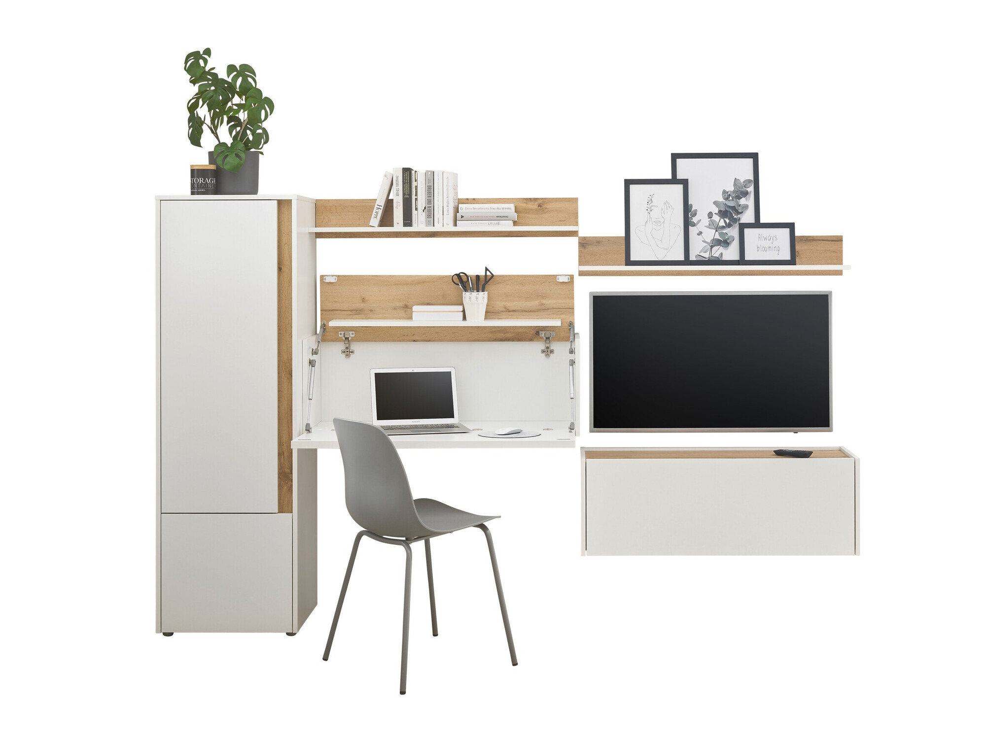 Conjunto para sala de estar Elbsori 138 (Branco + Carvalho wotan)