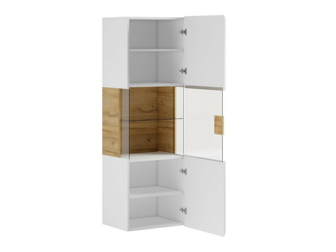 Estante de parede Torsone 109 (Branco + Branco brilhante + Carvalho de san remo)