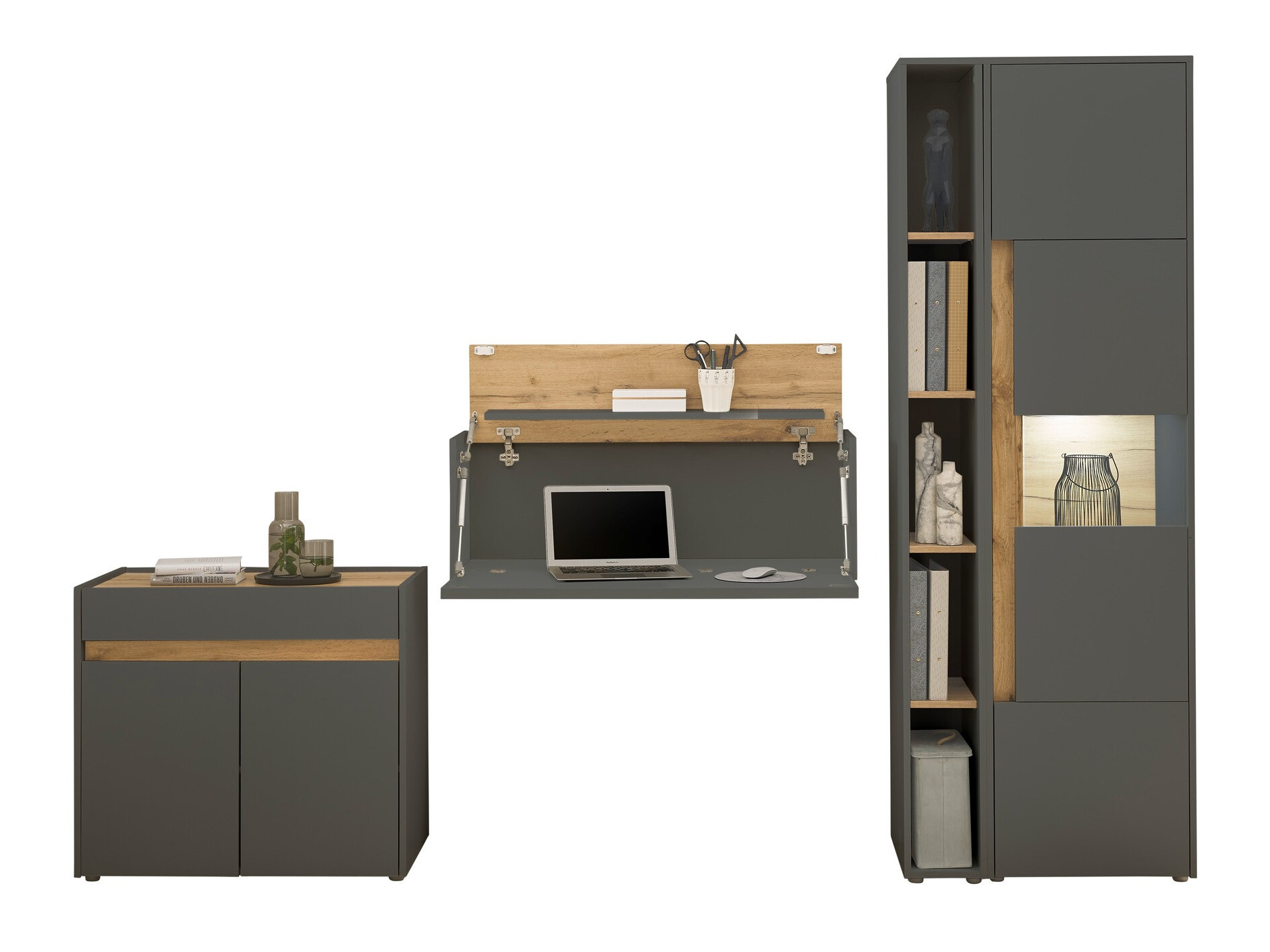 Conjunto de mobiliário Elbsori 139 (Antracite + Carvalho wotan)