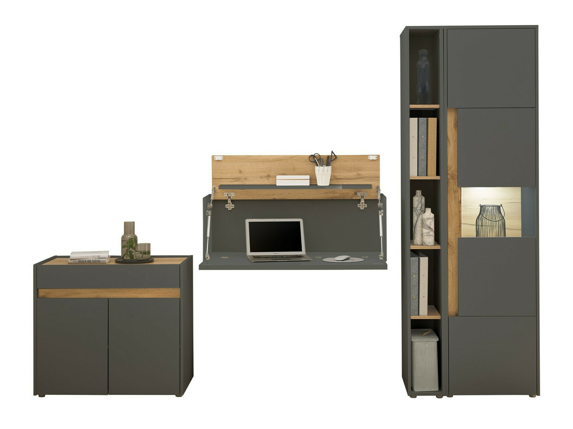 Conjunto de mobiliário Elbsori 139 (Antracite + Carvalho wotan)
