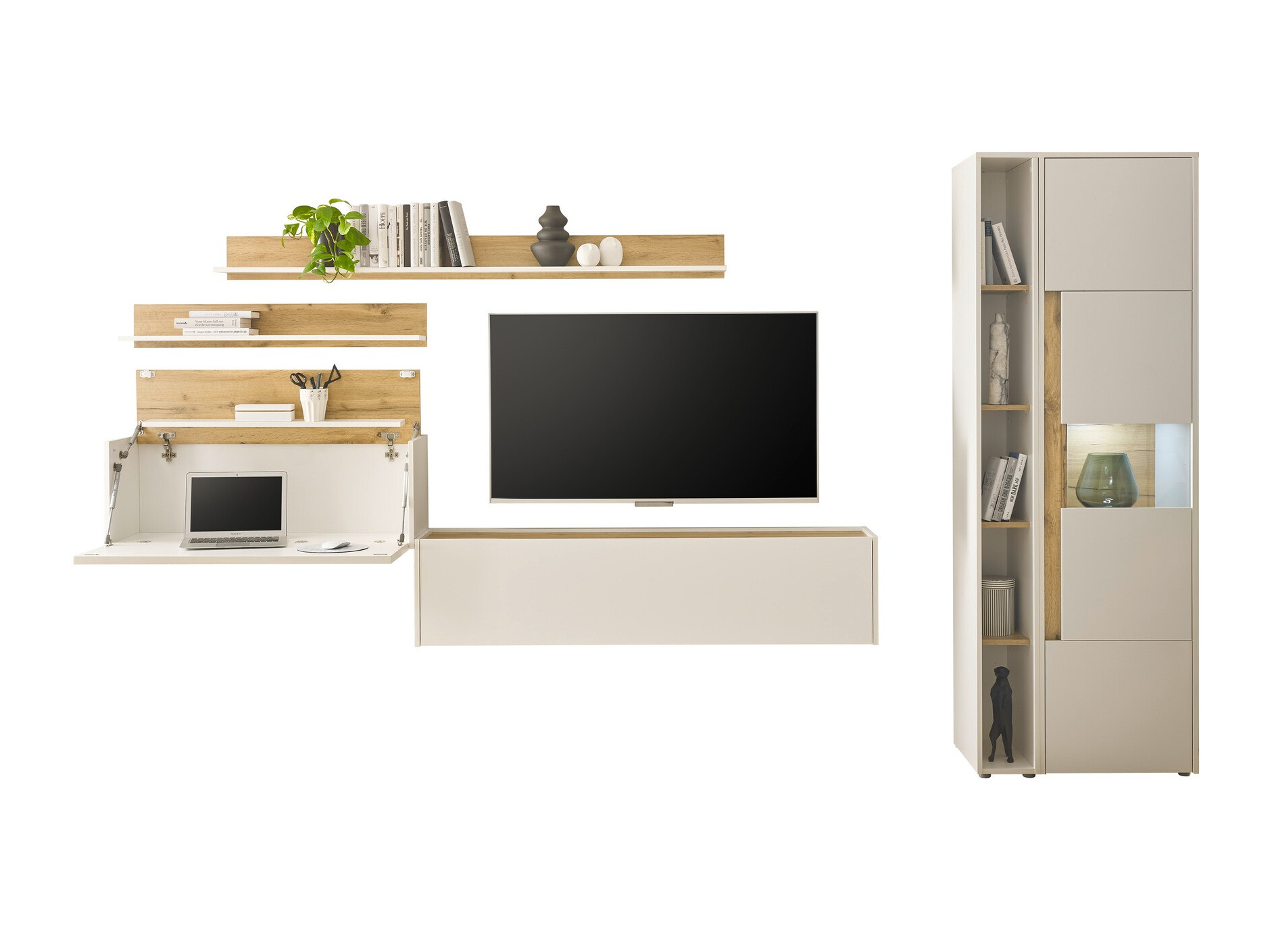 Conjunto para sala de estar Elbsori 140 (Branco + Carvalho wotan)