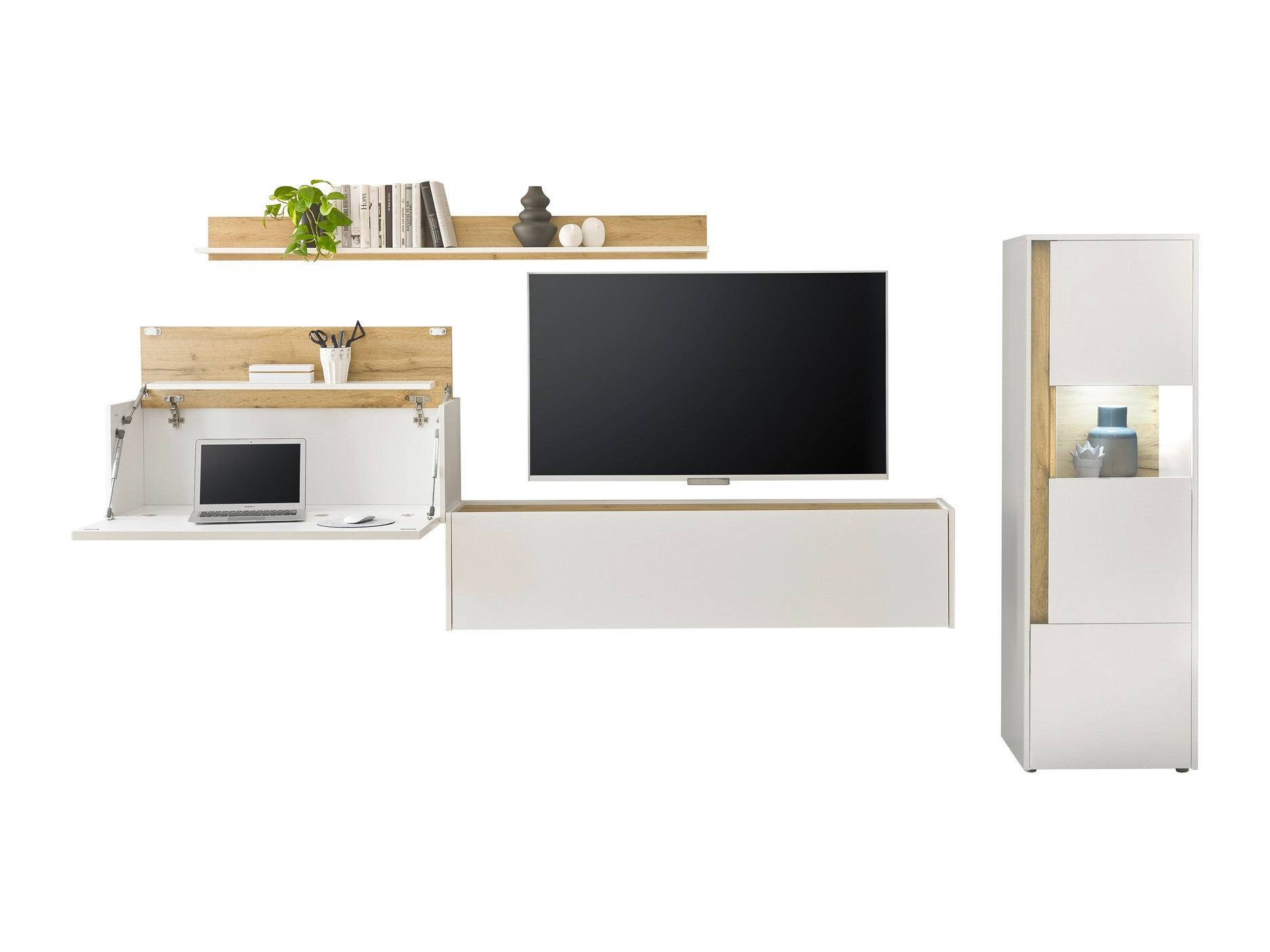 Conjunto para sala de estar Elbsori 141 (Branco + Carvalho wotan)