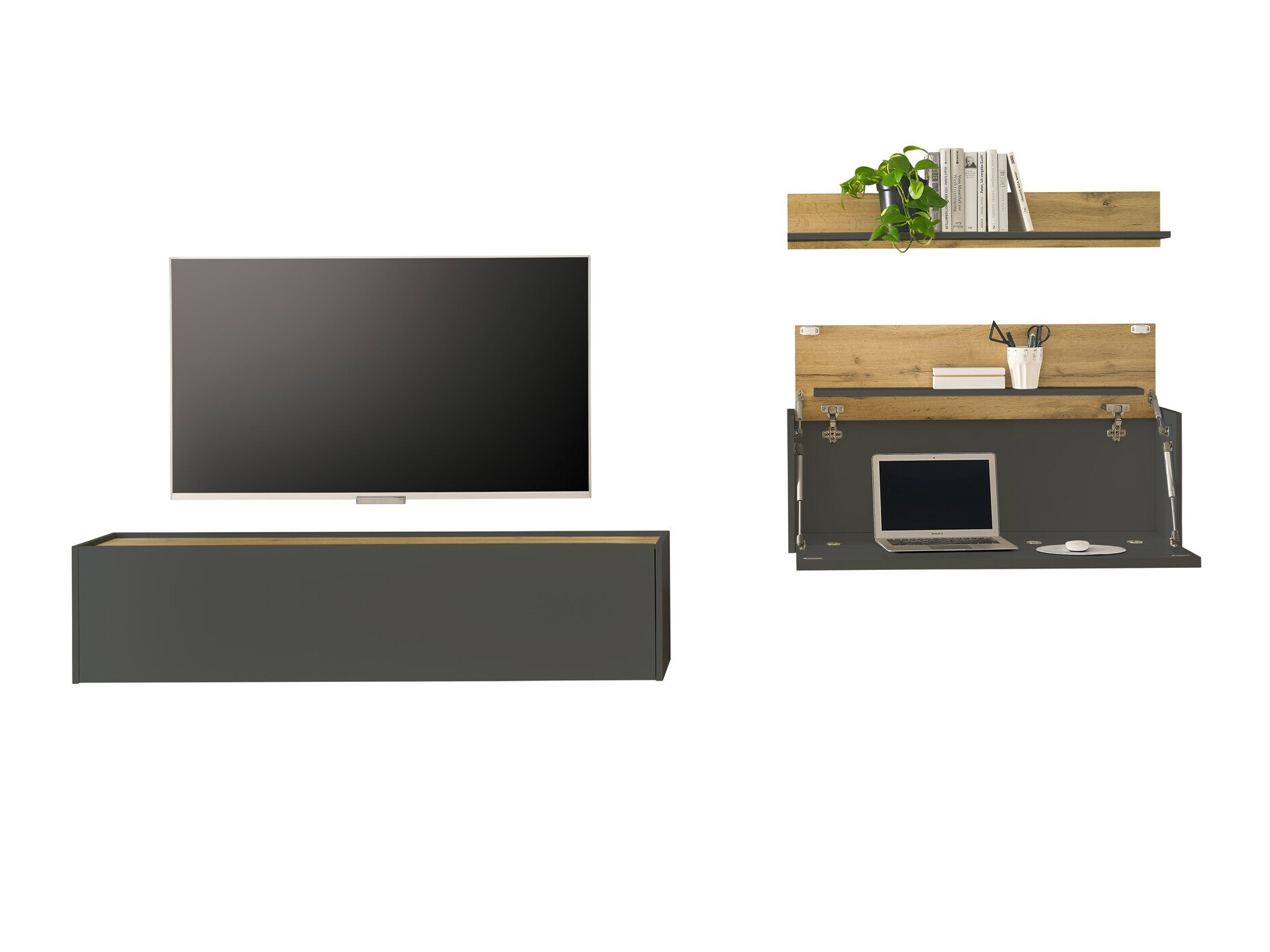 Conjunto para sala de estar Elbsori 143 (Antracite + Carvalho wotan)