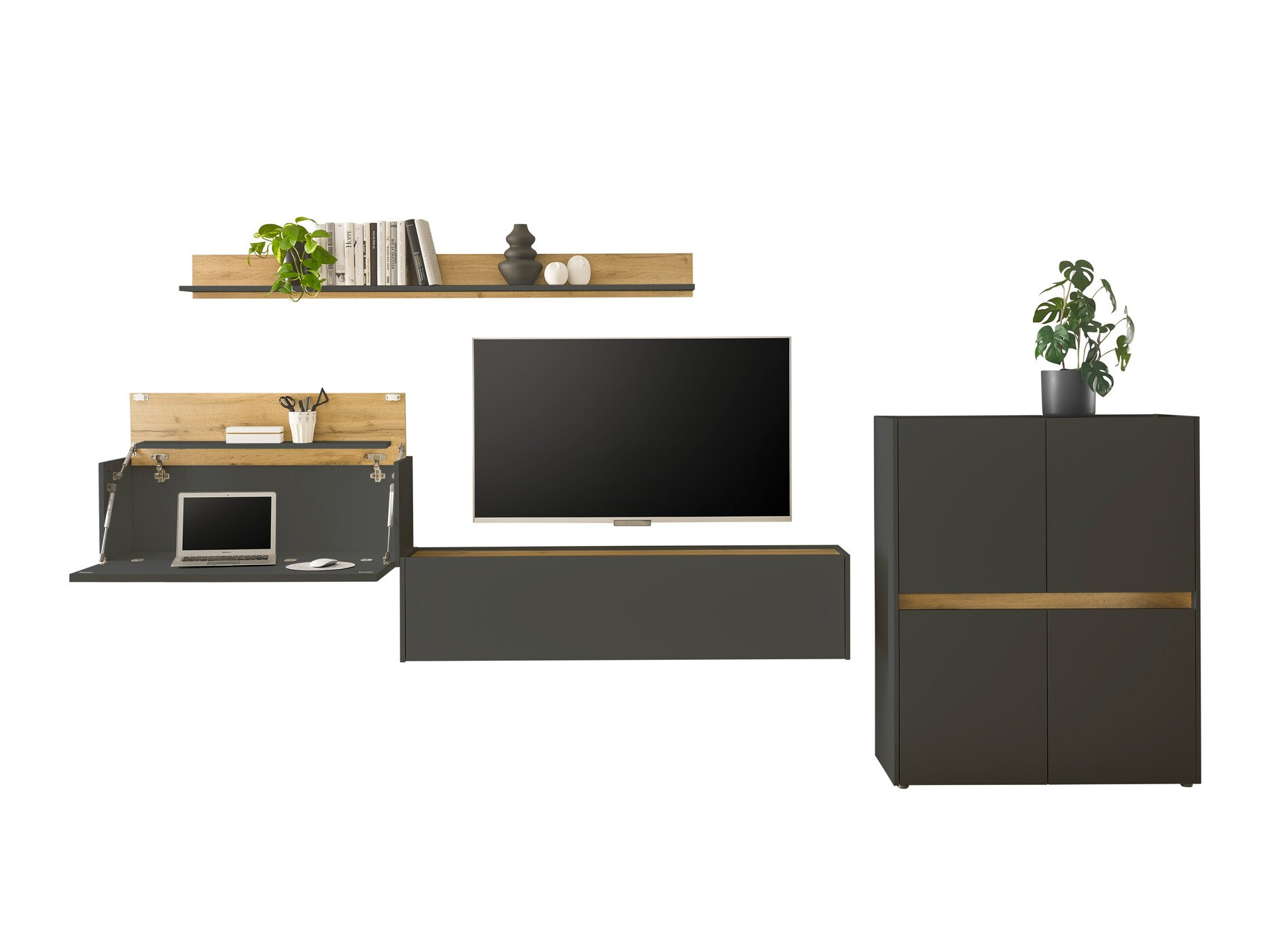 Conjunto para sala de estar Elbsori 144 (Antracite + Carvalho wotan)