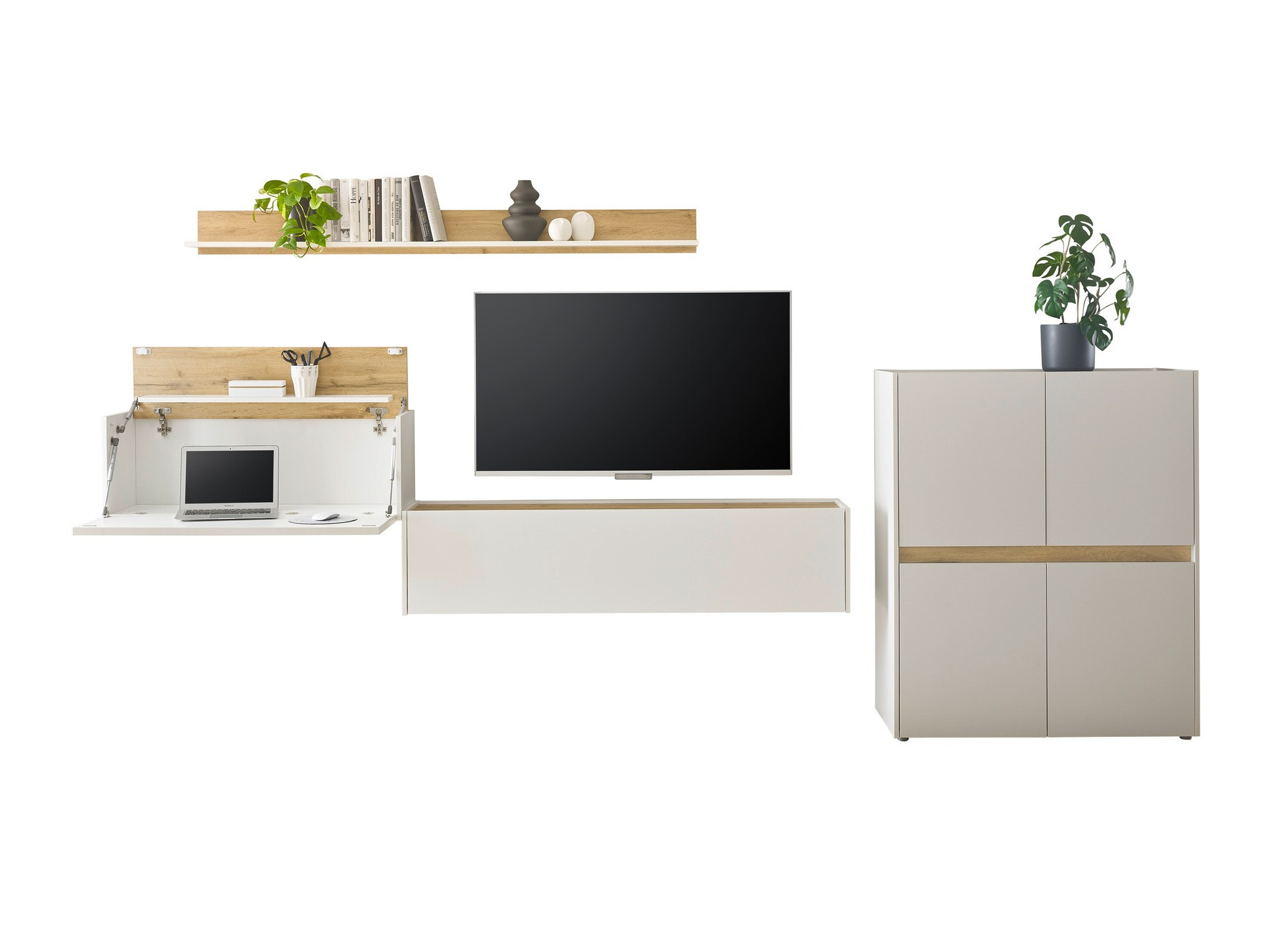 Conjunto para sala de estar Elbsori 144 (Branco + Carvalho wotan)