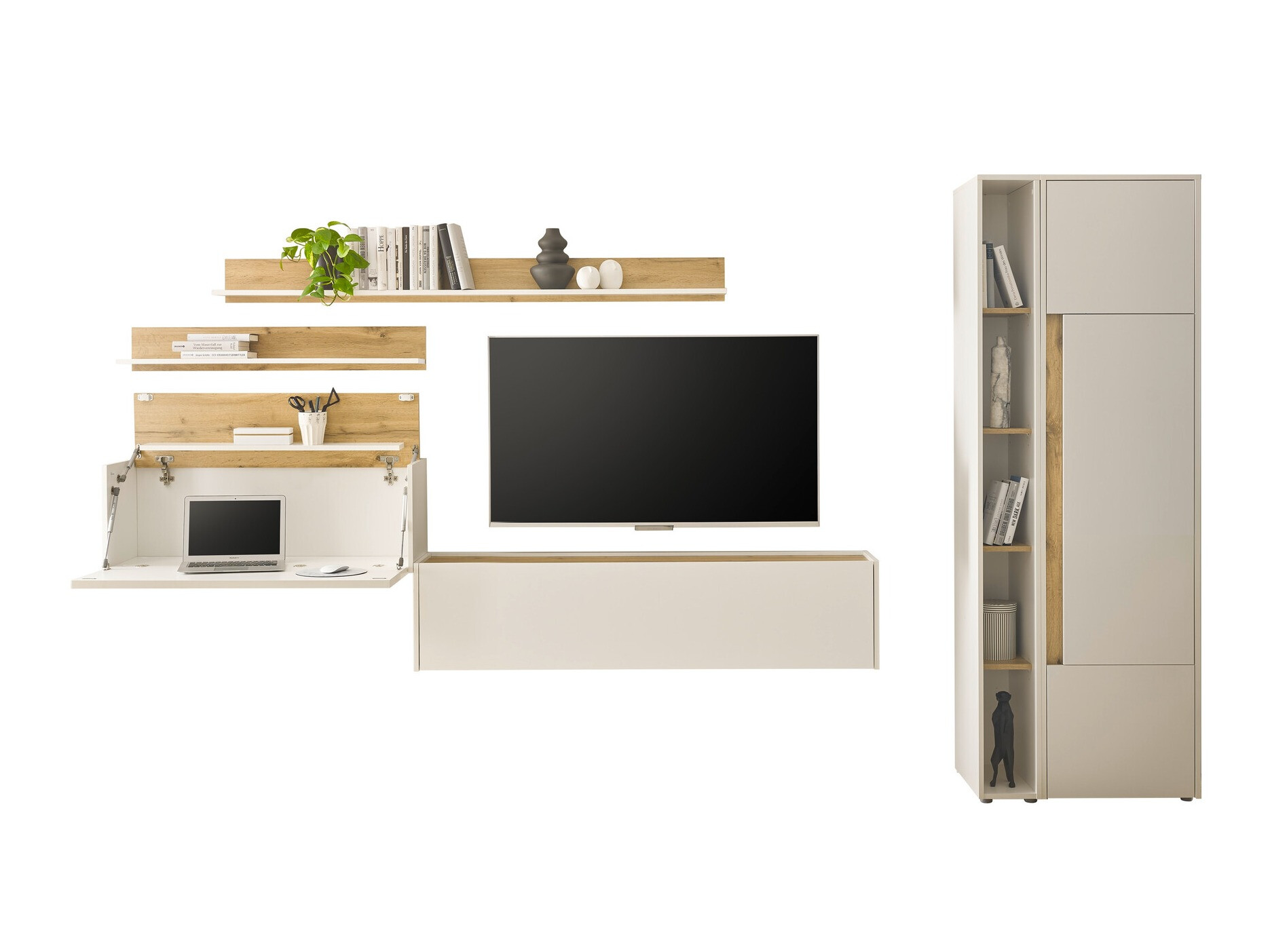 Conjunto para sala de estar Elbsori 145 (Branco + Carvalho wotan)