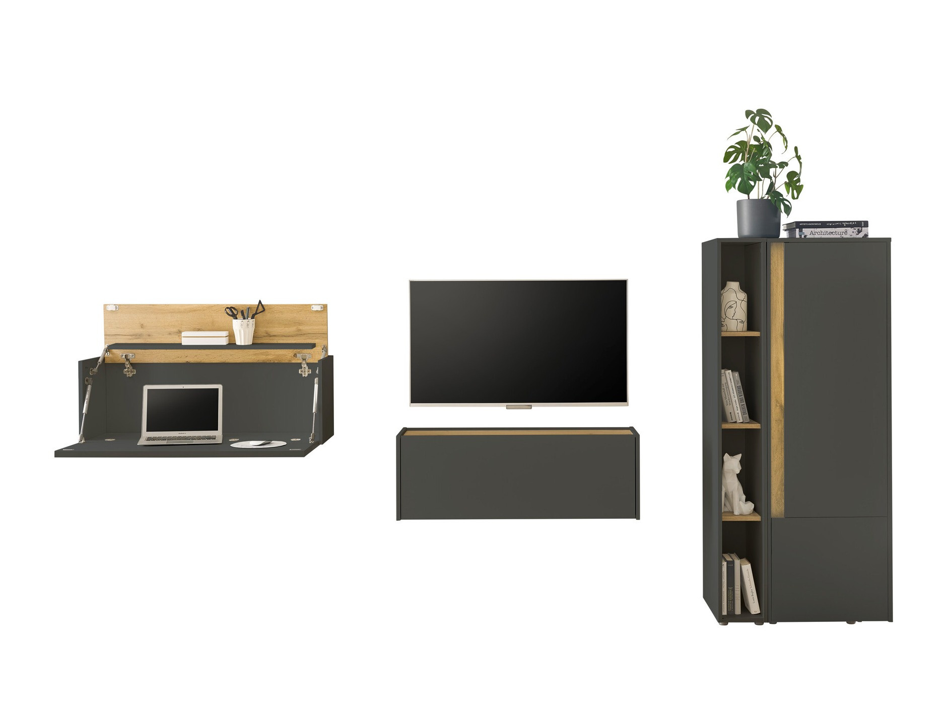 Conjunto para sala de estar Elbsori 146 (Antracite + Carvalho wotan)