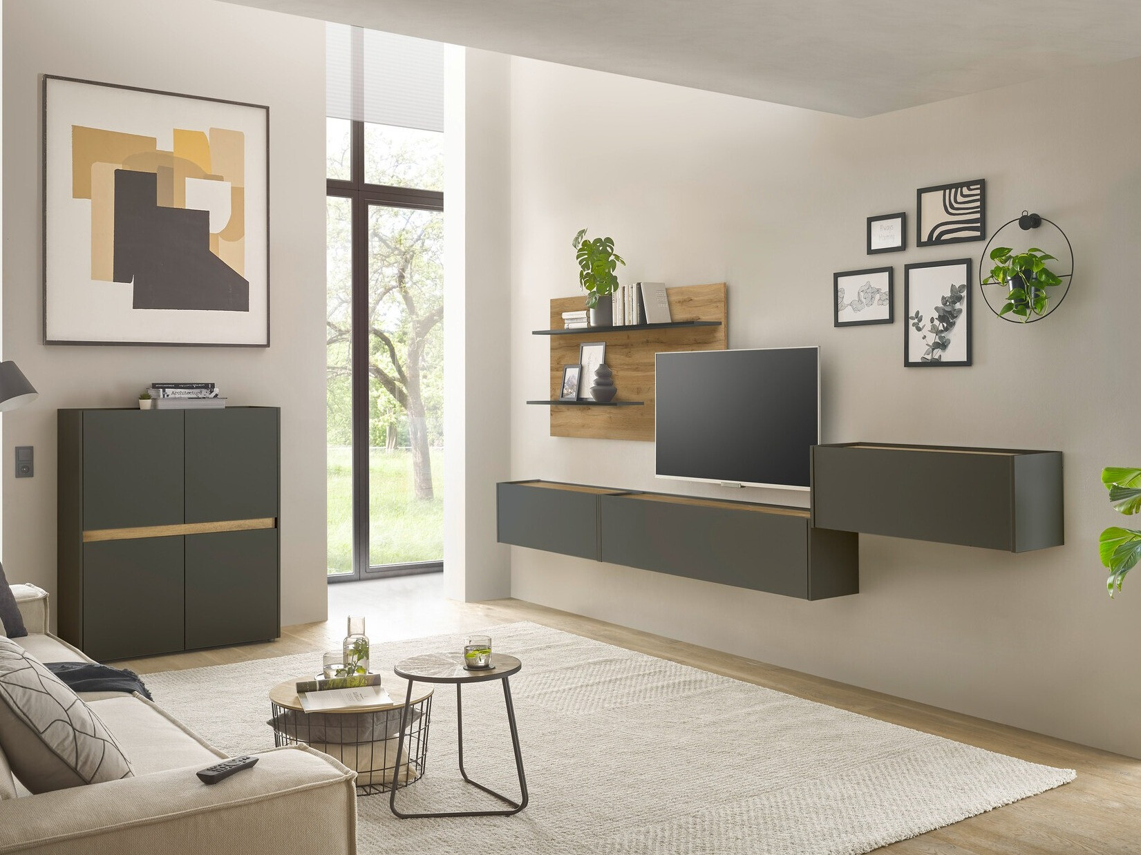 Conjunto para sala de estar Elbsori 147 (Antracite + Carvalho wotan)