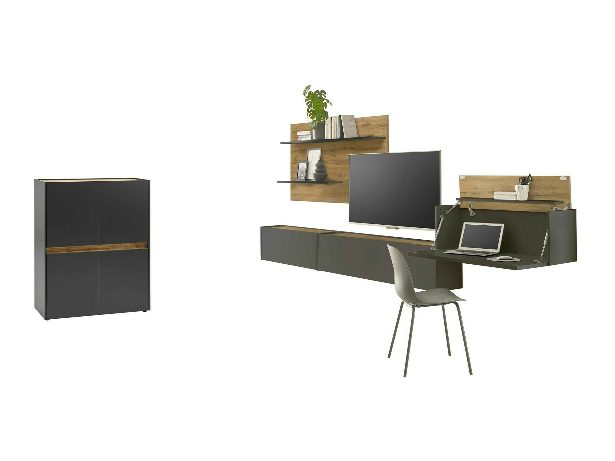 Conjunto para sala de estar Elbsori 147 (Antracite + Carvalho wotan)