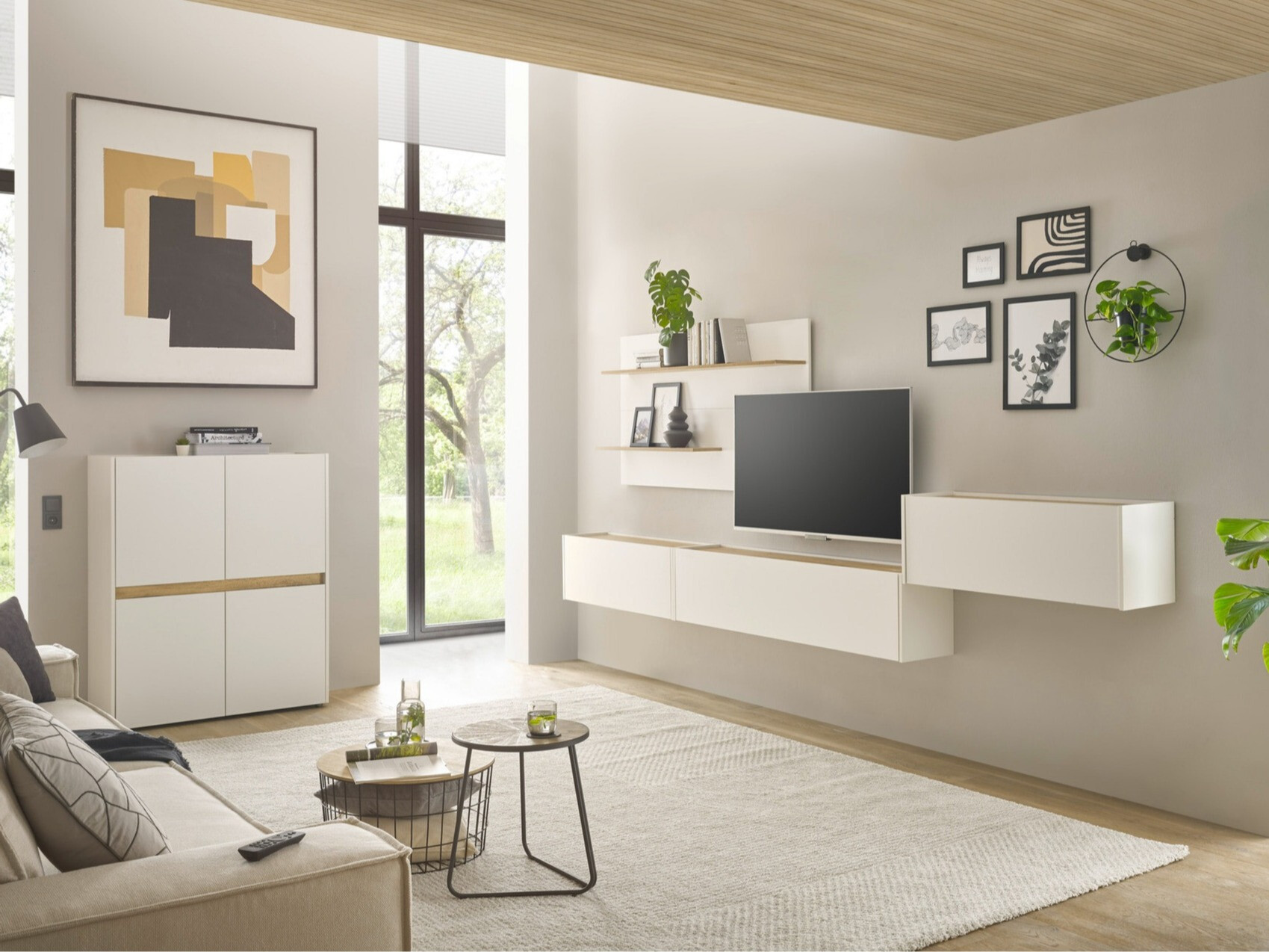 Conjunto para sala de estar Elbsori 147 (Branco + Carvalho wotan)