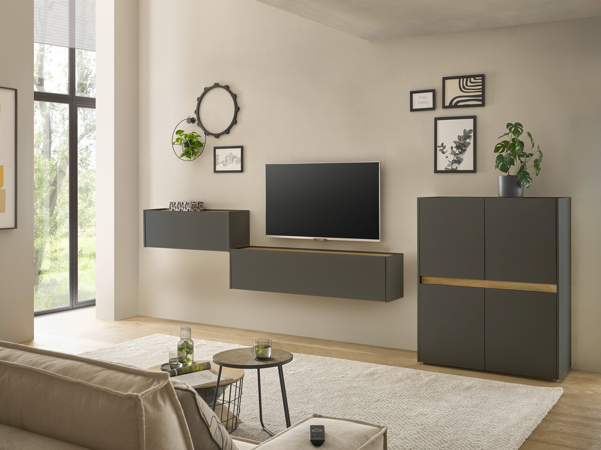 Conjunto para sala de estar Elbsori 148 (Antracite + Carvalho wotan)