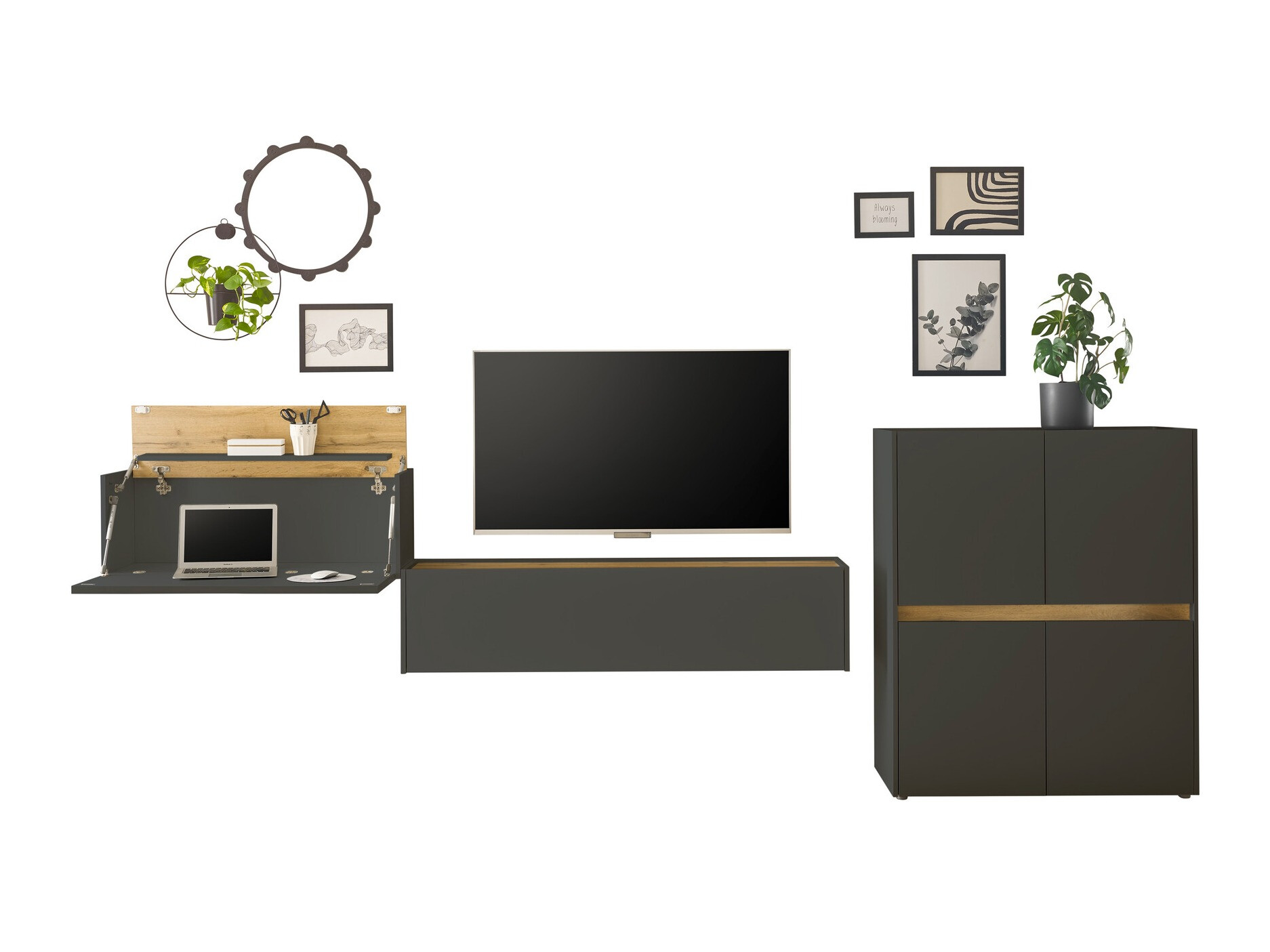 Conjunto para sala de estar Elbsori 148 (Antracite + Carvalho wotan)