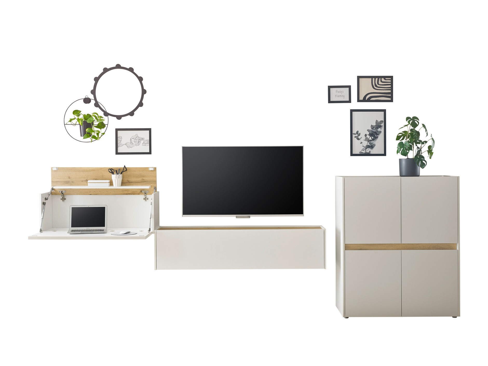 Conjunto para sala de estar Elbsori 148 (Branco + Carvalho wotan)