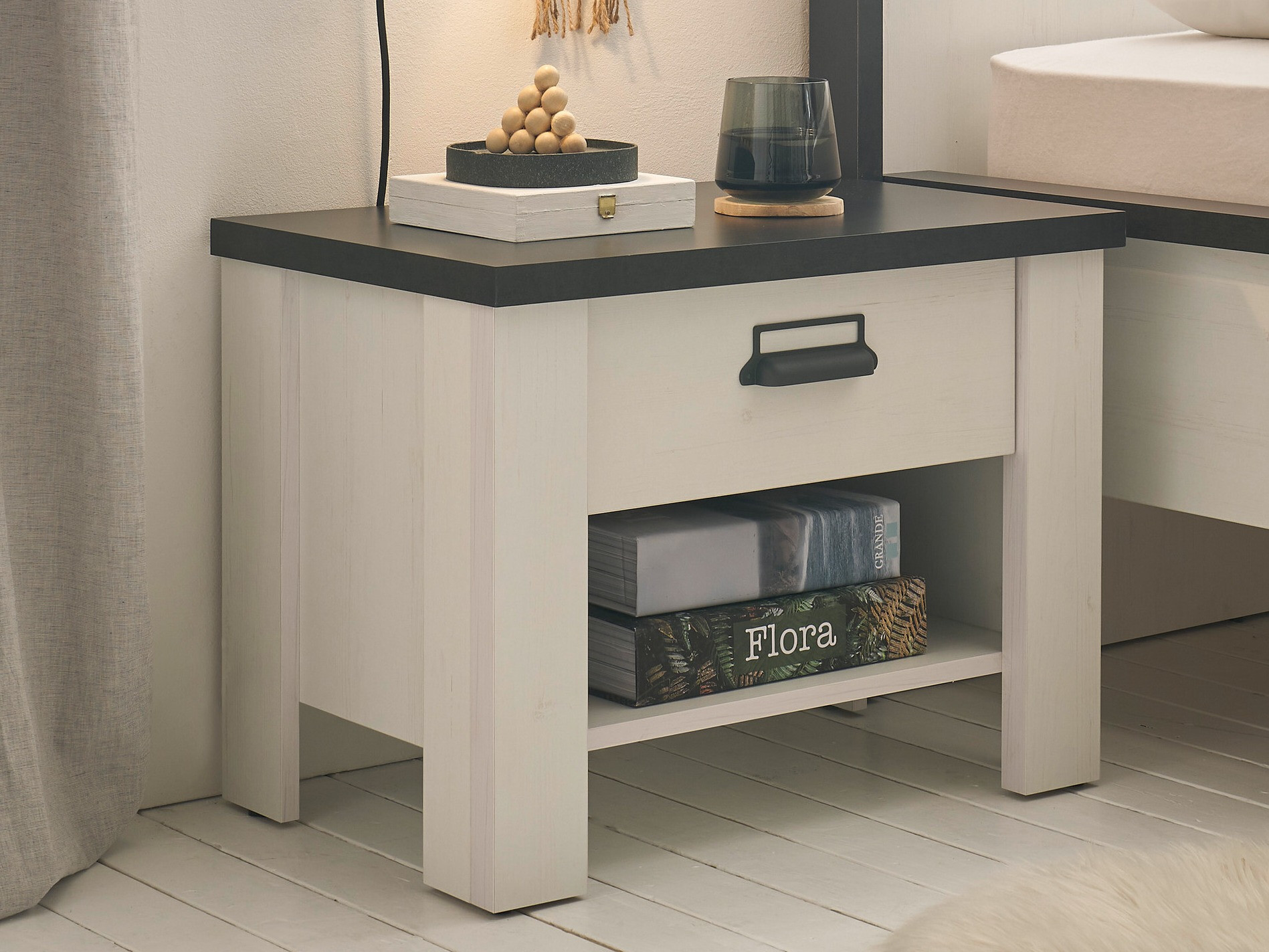 Mesa de cabeceira Cirtale 104 (Antracite + Pinheiro branqueado)