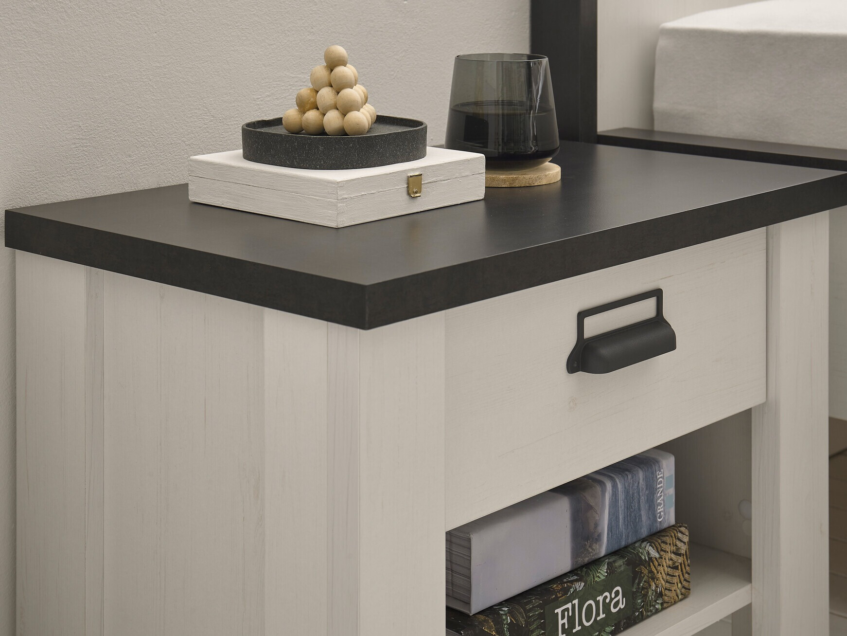 Mesa de cabeceira Cirtale 104 (Antracite + Pinheiro branqueado)