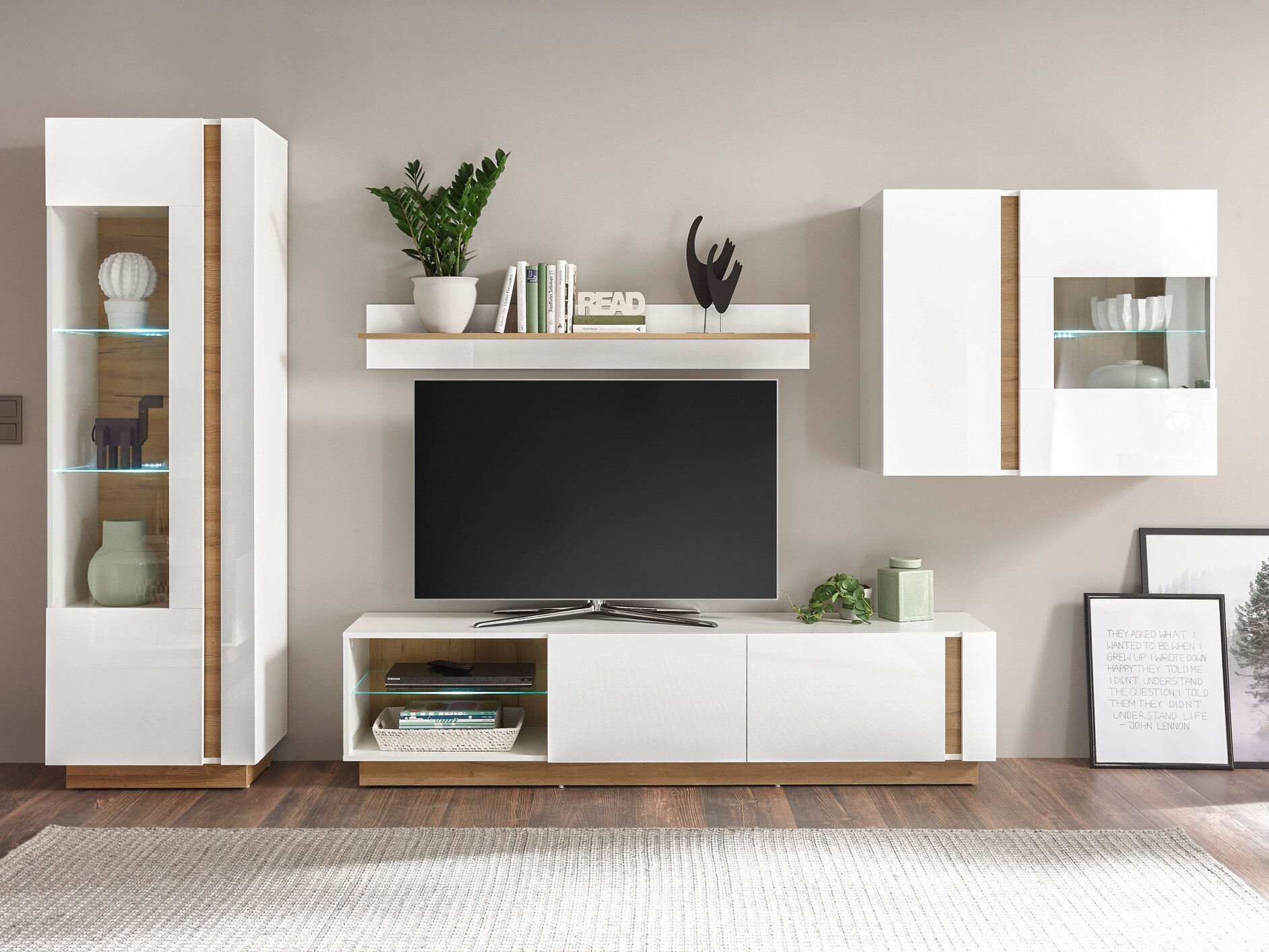 Armário suspenso Veropho 105 (Branco brilhante + Carvalho Grandson)