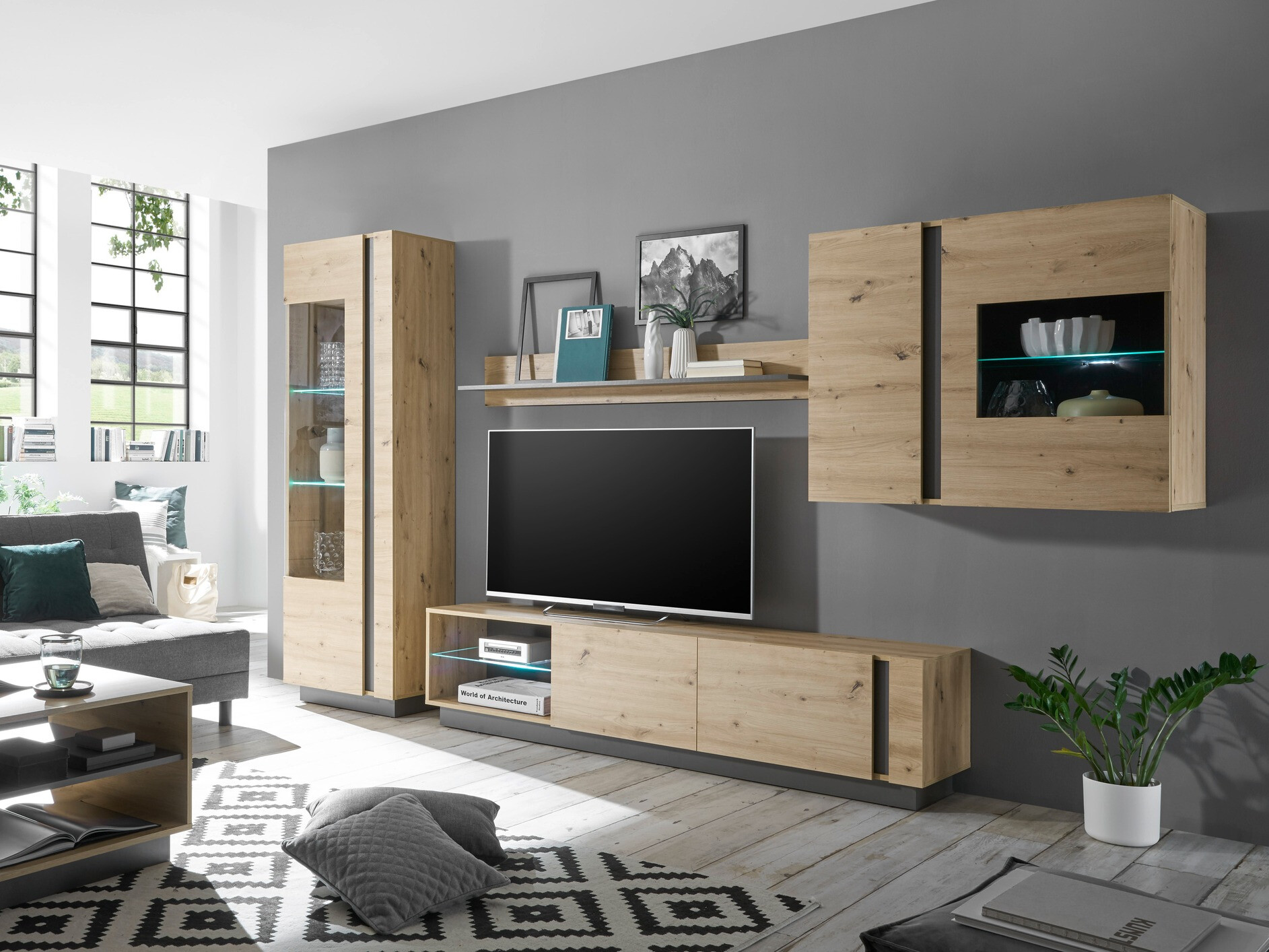 Armário suspenso Veropho 105 (Carvalho Artisan + Grafite)