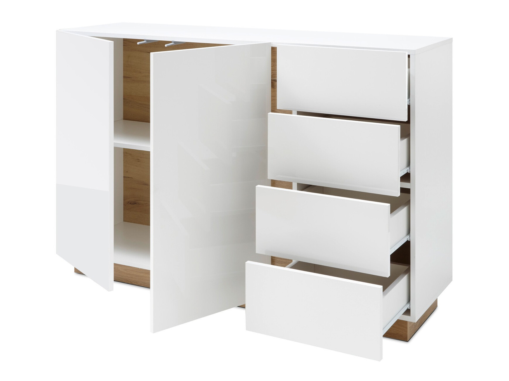 Cómoda Veropho 107 (Branco brilhante + Carvalho Grandson)