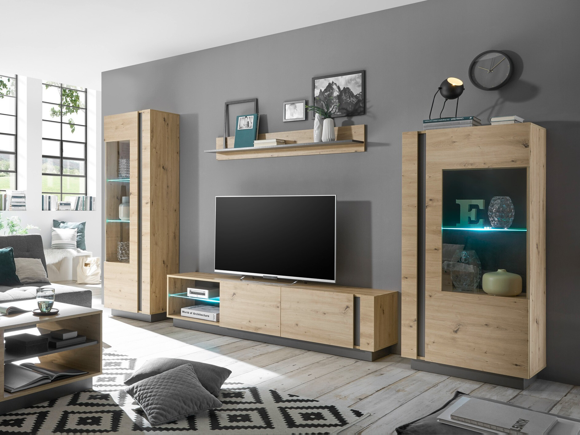 Conjunto para sala de estar Veropho 112 (Carvalho Artisan + Grafite)