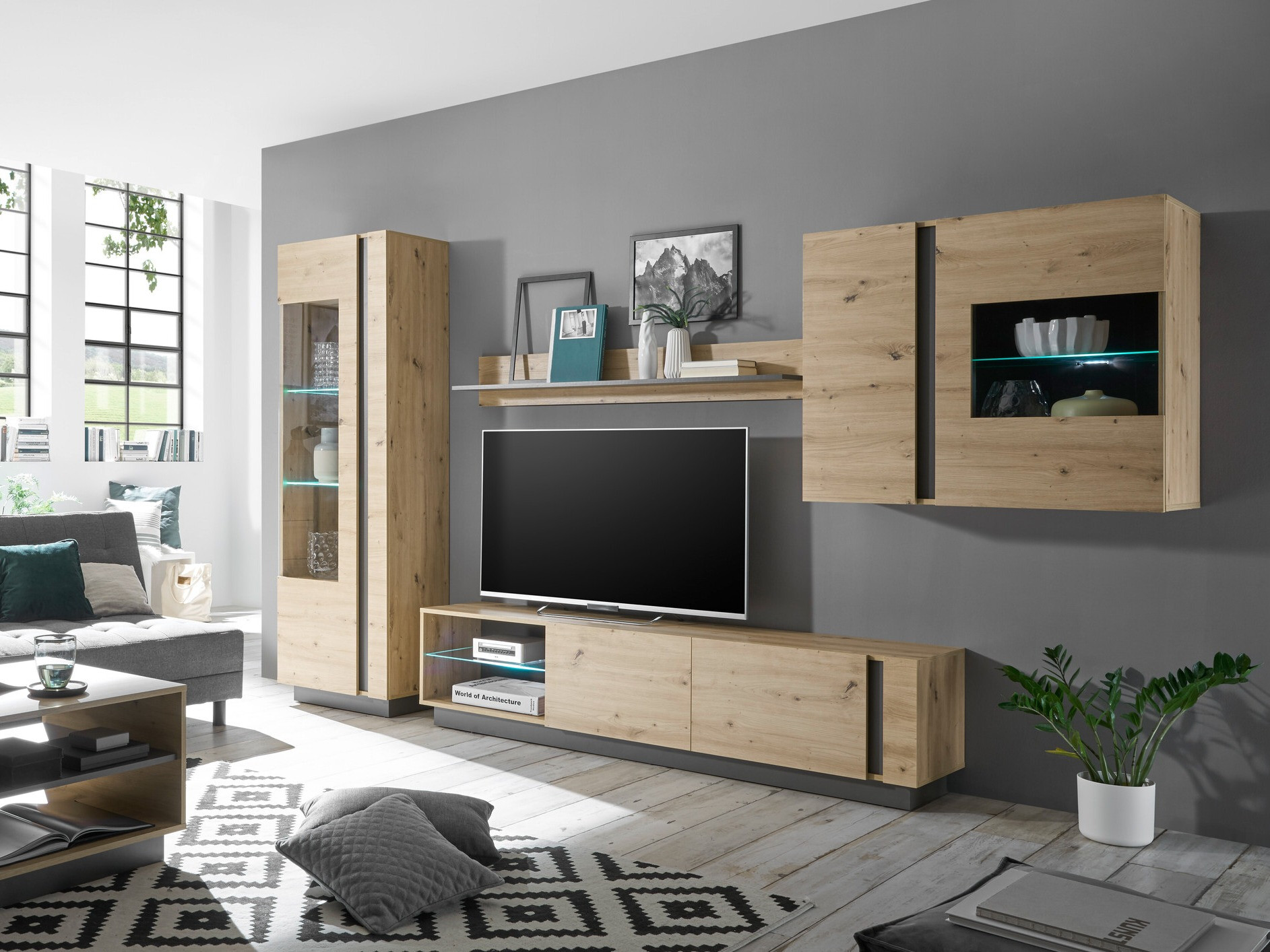 Conjunto para sala de estar Veropho 113 (Carvalho Artisan + Grafite)