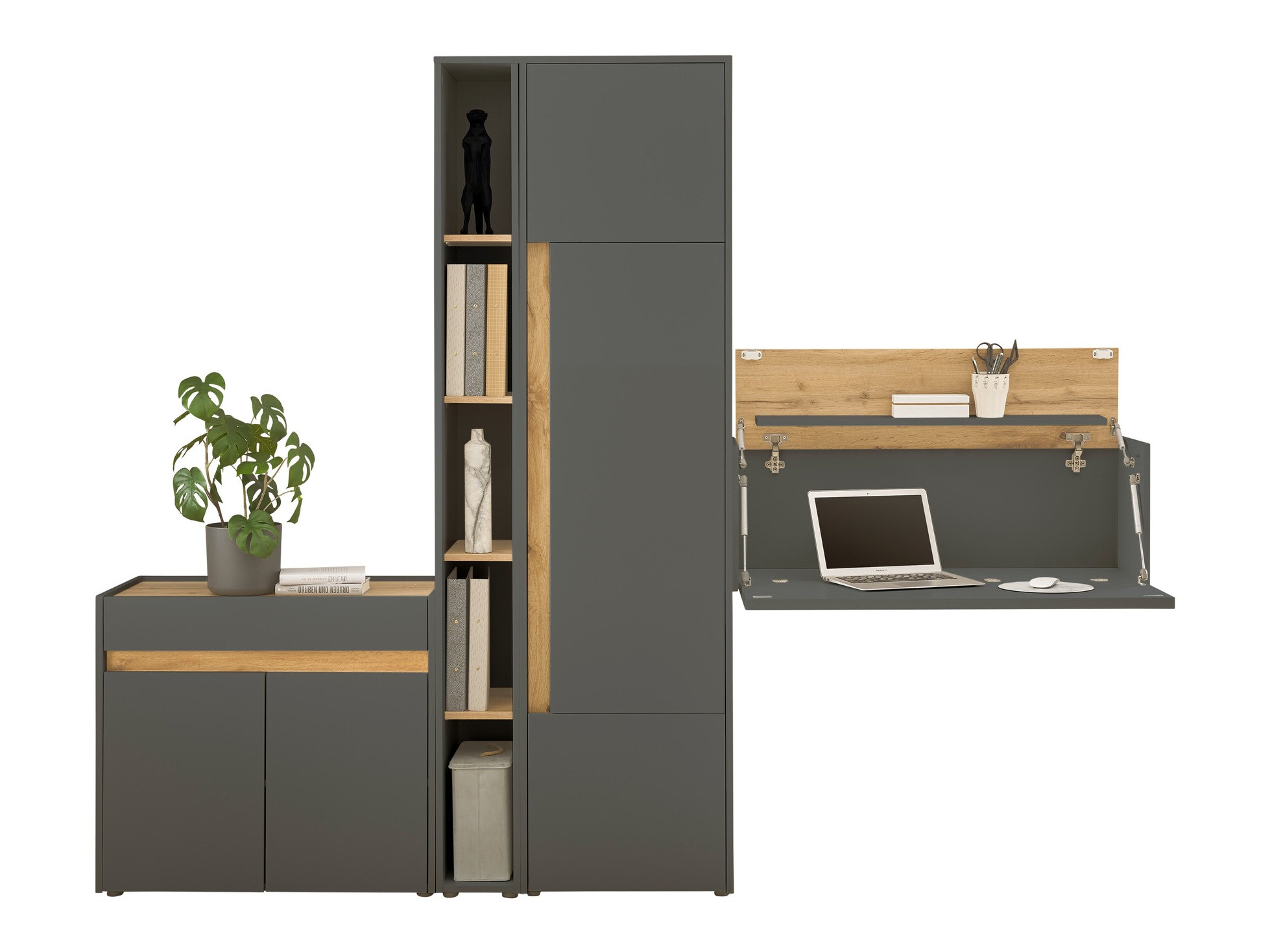 Conjunto de mobiliário Elbsori 156 (Antracite + Carvalho wotan)