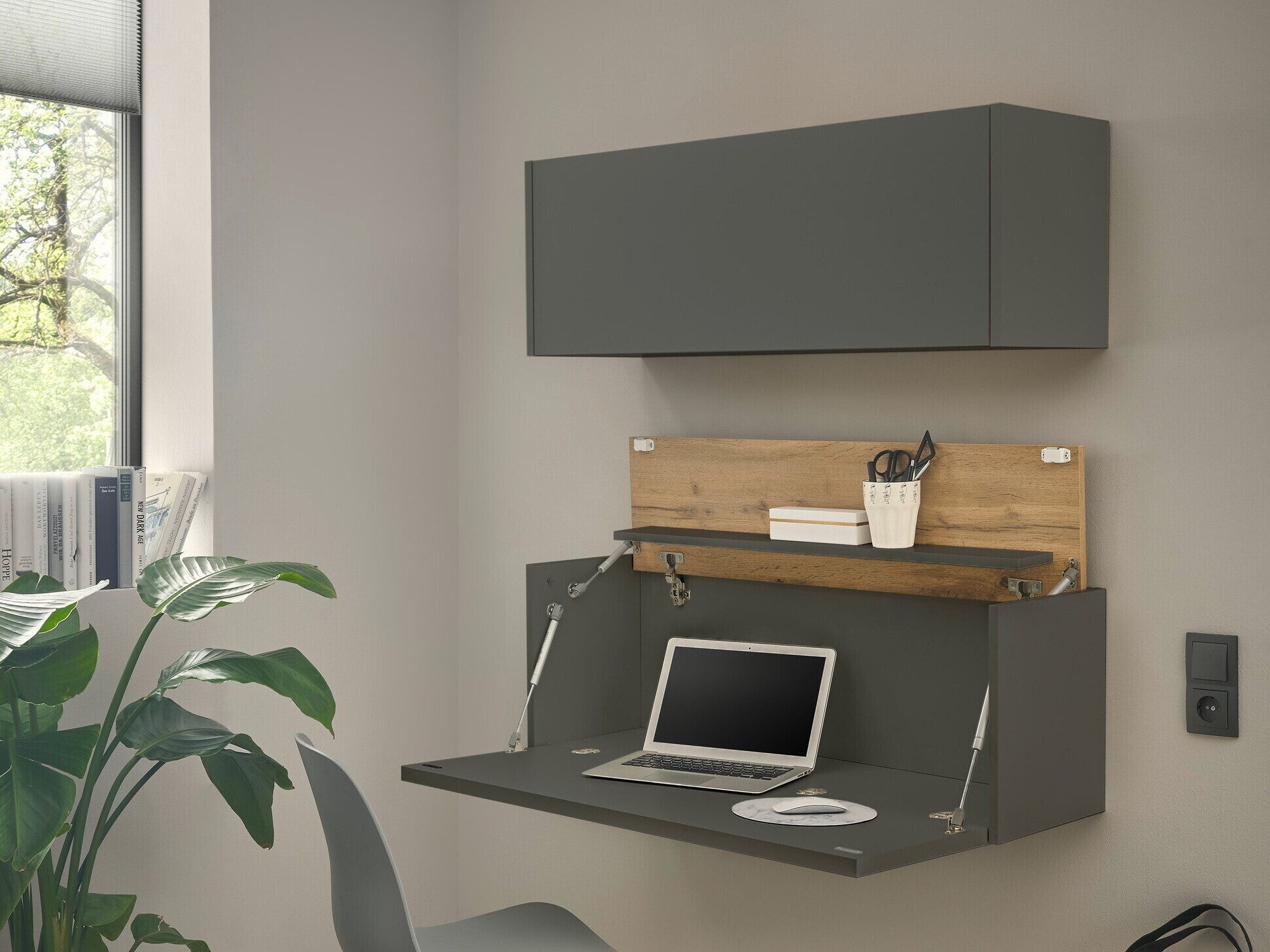 Conjunto para escritório em casa Elbsori 158 (Antracite + Carvalho wotan)