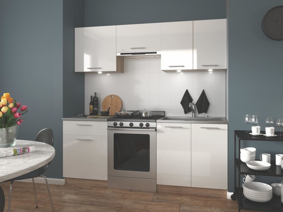 Conjunto para cozinha Houston 857 (Branco brilhante + Carvalho sonoma)