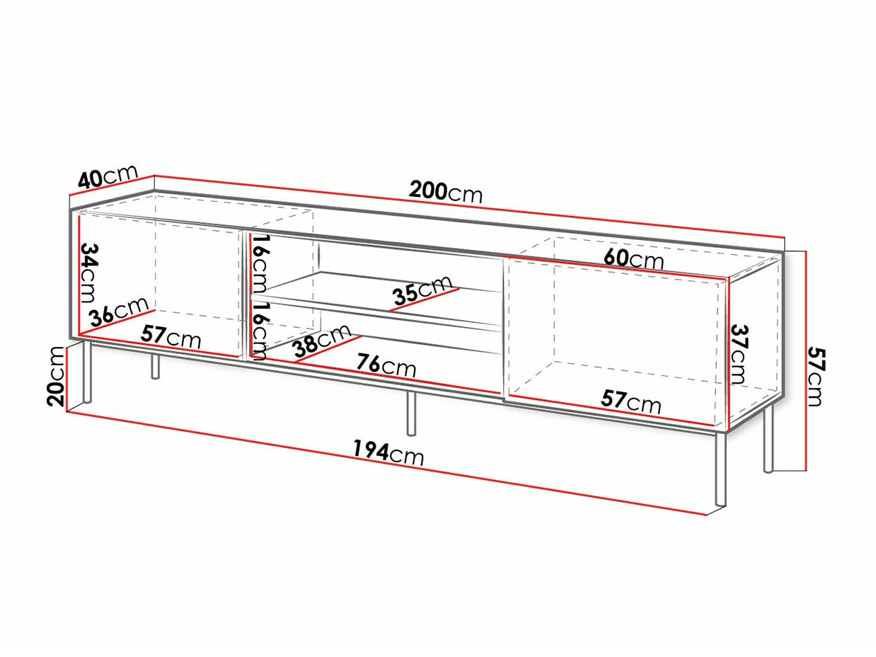 Móvel de TV Charlotte 163 (Branco + Branco brilhante + Preto)