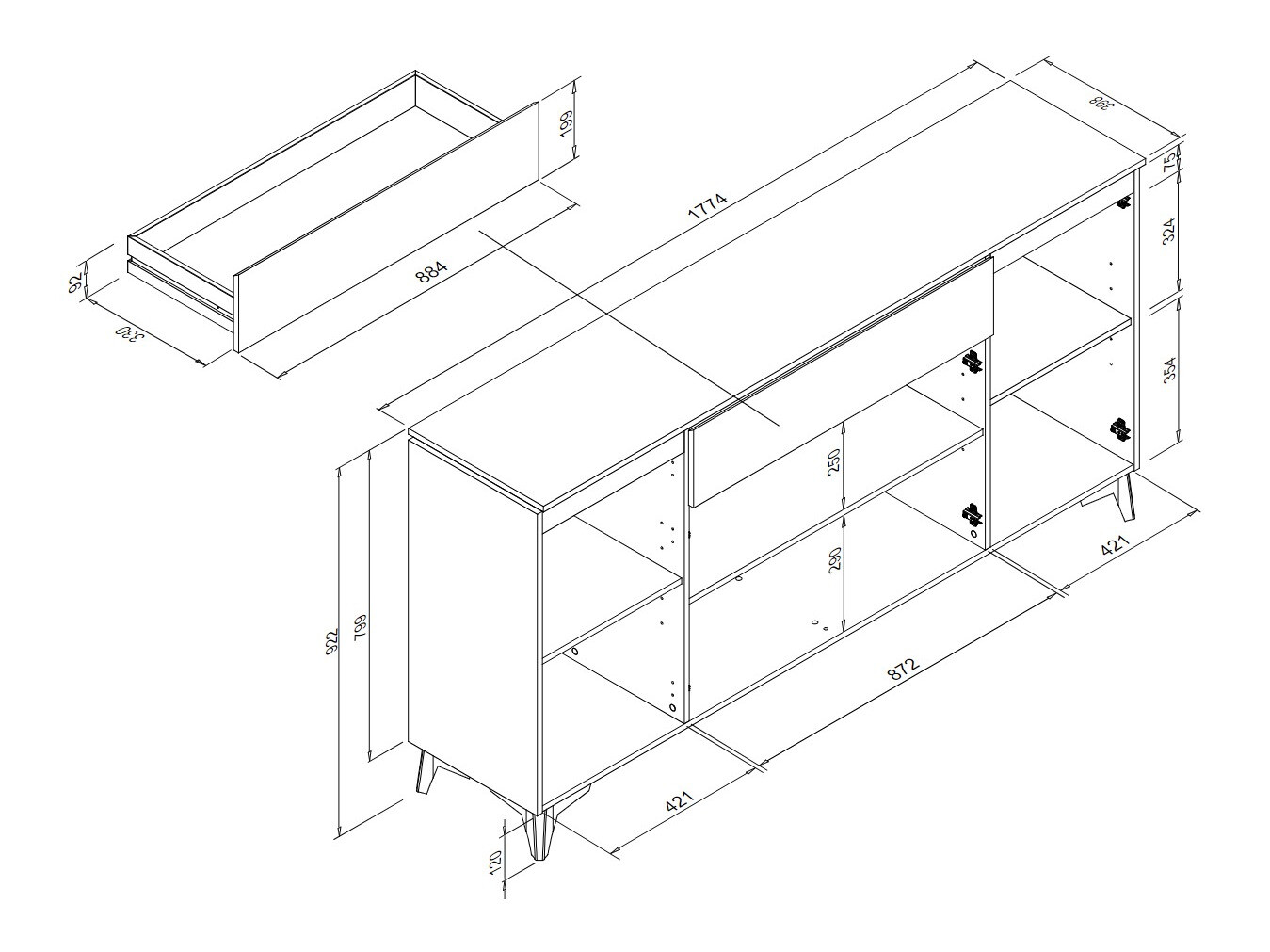 Cómoda Findlay V102 (Branco + Castanho claro)