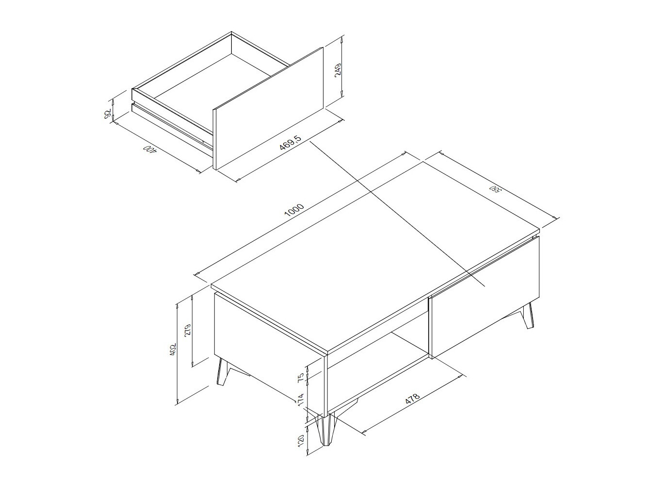 Mesa para revistas Findlay V103 (Branco + Castanho claro)