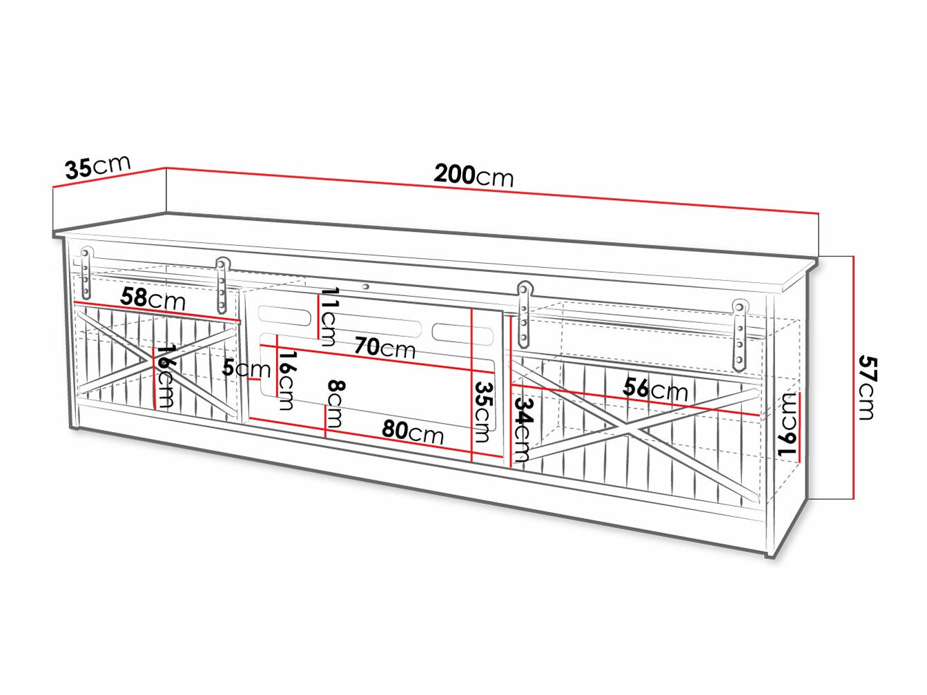 Móvel de TV Charlotte 165 (Branco + Branco brilhante)