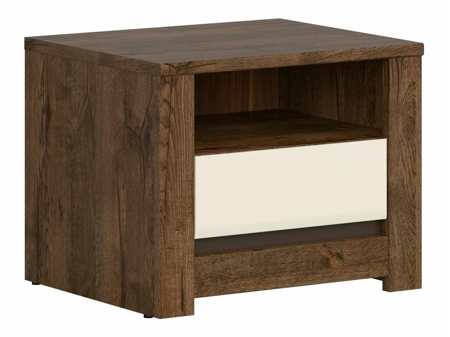 Mesa de cabeceira Ophevaru 115 (Creme brilhante + April carvalho)