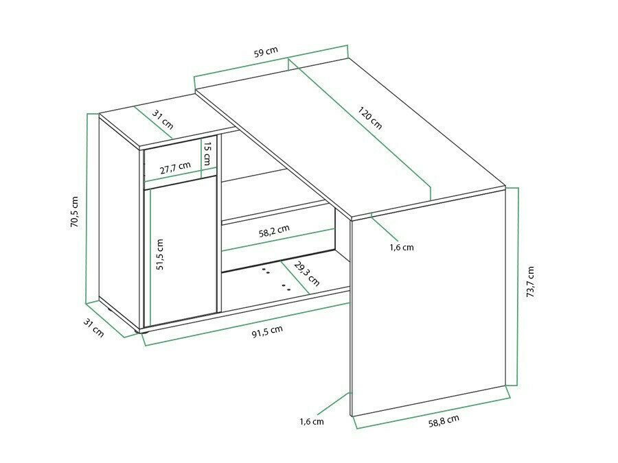 Mesa de escritório para cantos Bristol 123 (Carvalho sonoma + Cinzento)