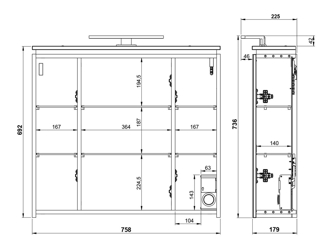 Armário com espelho para casa de banho Larsalu 104 (Branco)