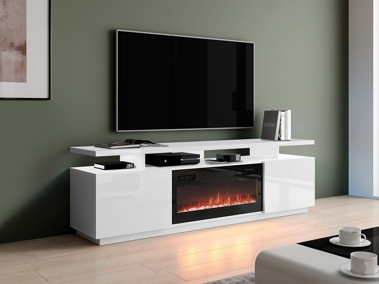 Móvel de TV Figura I (Branco + Branco brilhante)