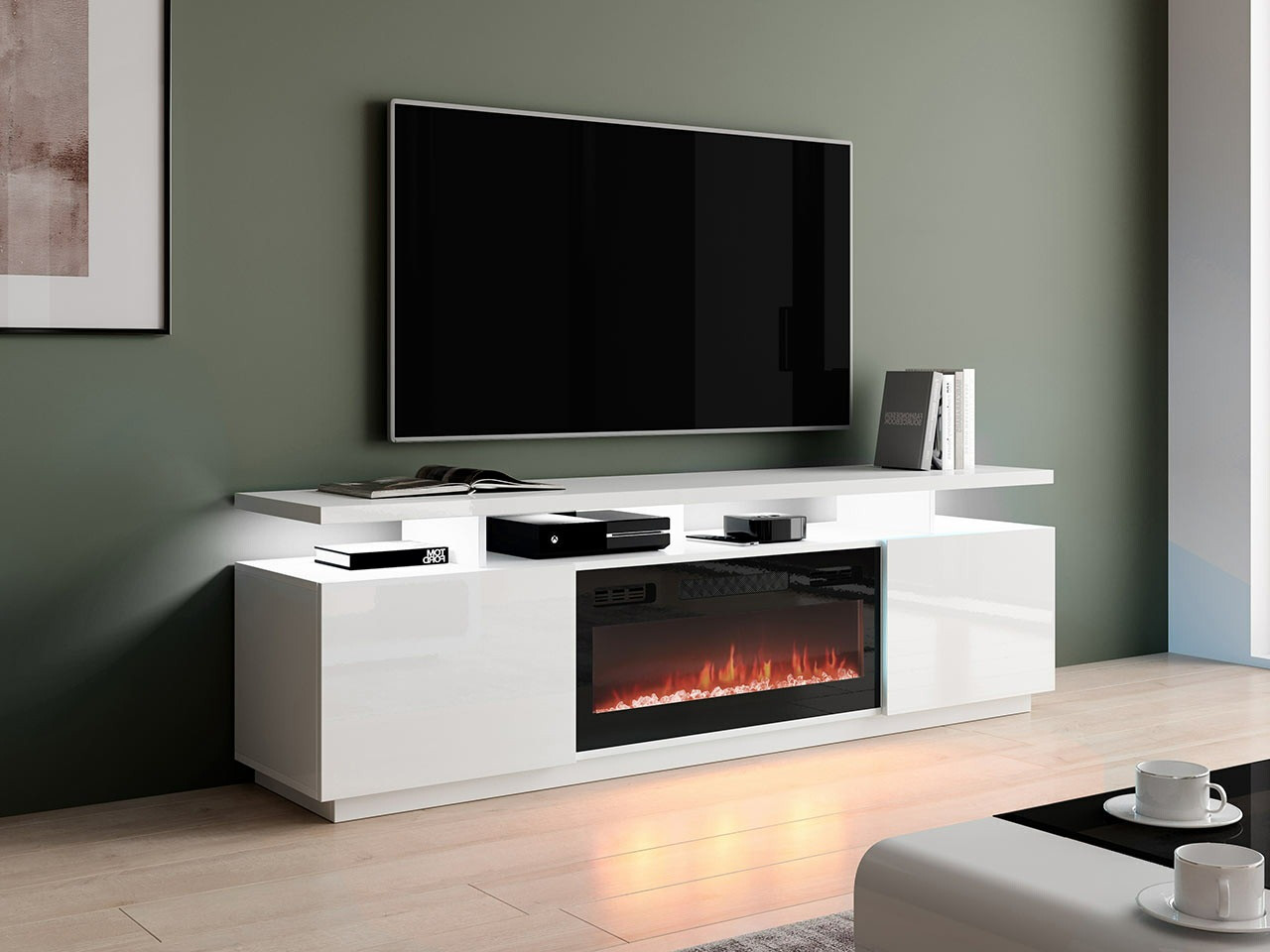 Móvel de TV Figura I (Branco + Branco brilhante)