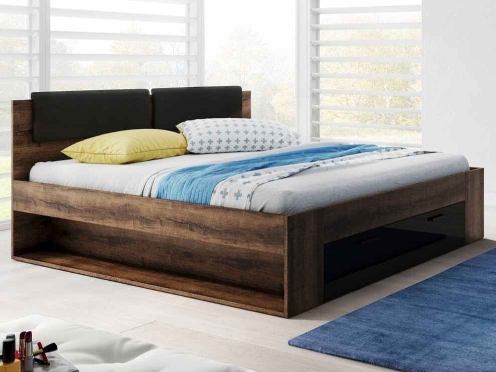 Cama Levruvu 106 (Carvalho do Monastery + Preto brilhante)