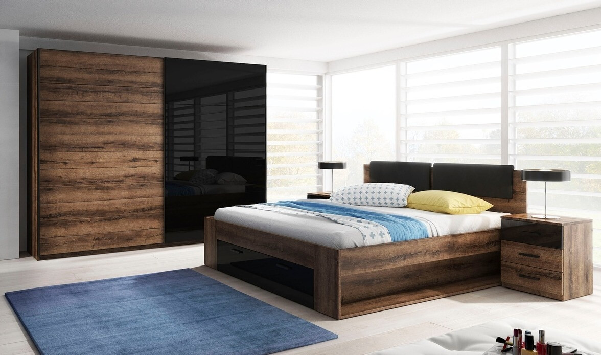 Cama Levruvu 106 (Carvalho do Monastery + Preto brilhante)