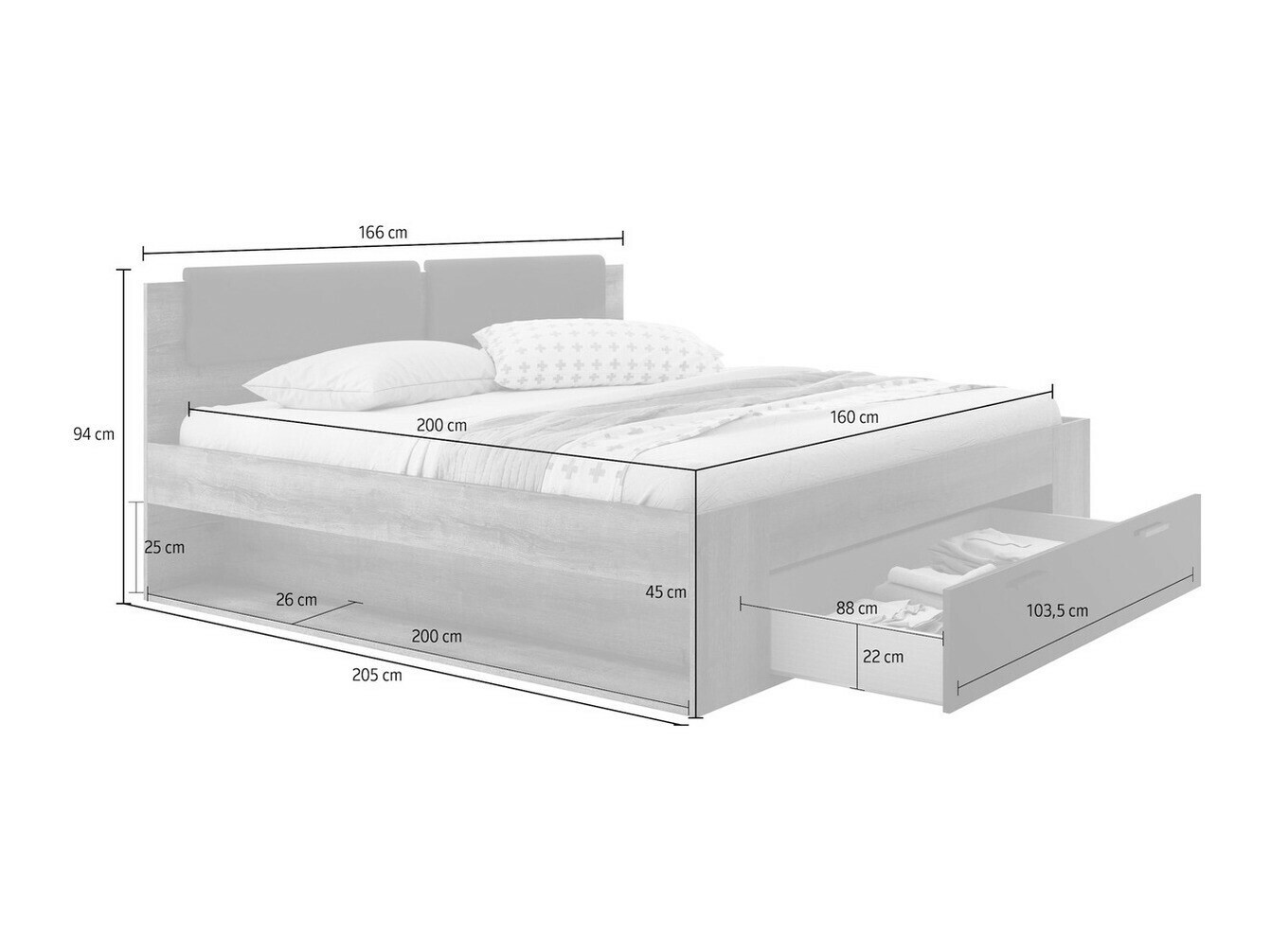 Cama Levruvu 106 (Carvalho do Monastery + Preto brilhante)